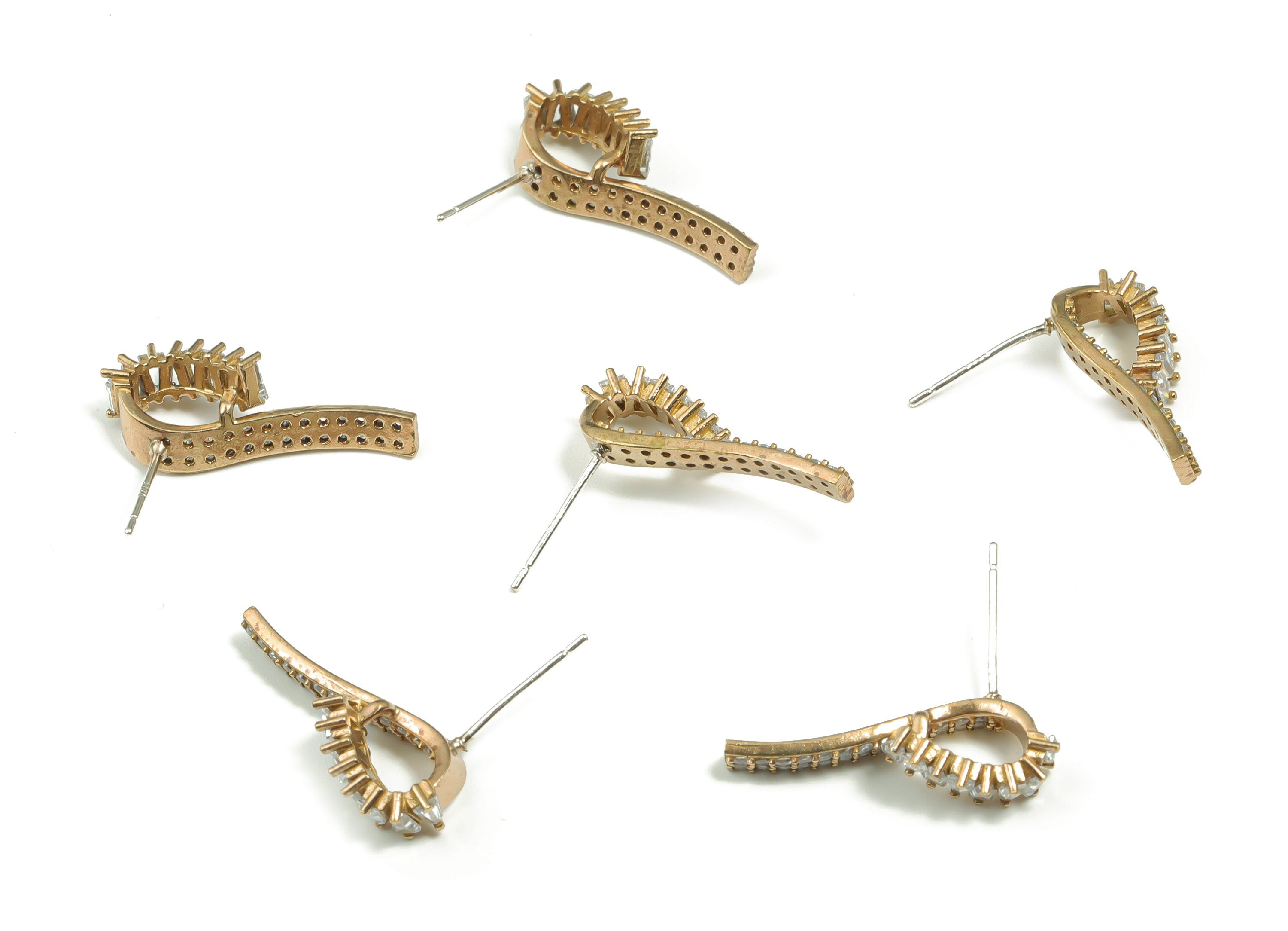 Brass Irregular Earring Stud With Zircons - Raw Brass Irregular Earring Post - Brass Stud - Jewelry Supplies - 23.43x6.78x1.79mm - PP4908 - DOMEDBAZAAR