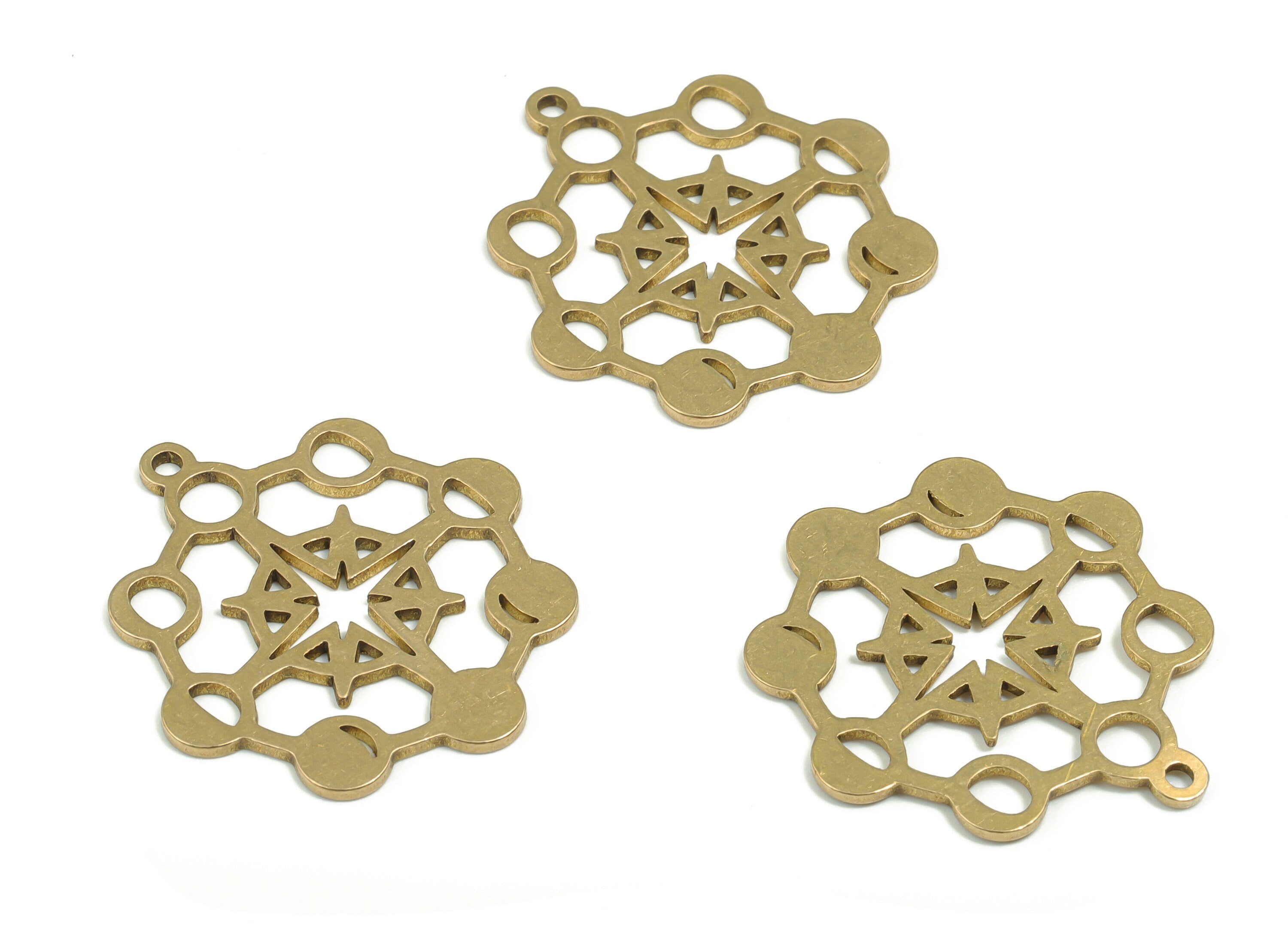 Brass Planet Earring Connectors - Raw Brass Phases of Moon Charms and Pendant - Jewelry Making Supplies - 27.16x24.84x0.85mm - PPZ0071 - DOMEDBAZAAR