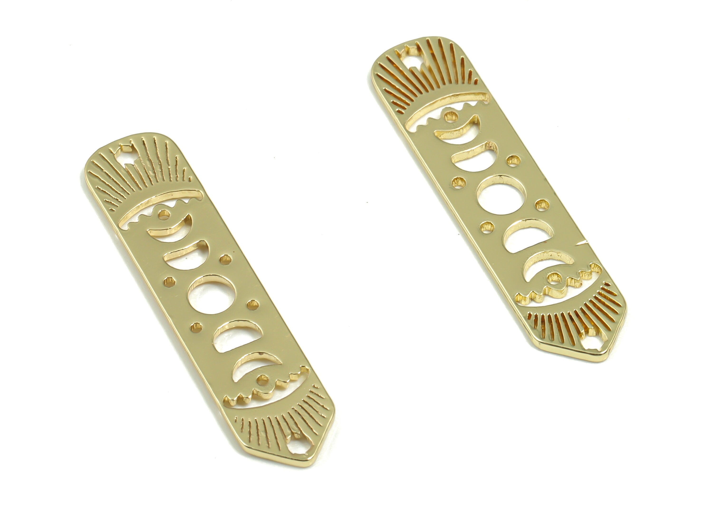 Brass Rectangle Earring Charms - Gold Phases of Moon Pendant - Gold Tone Plated Brass - Jewelry Supplies - 29.9x6.92x0.91mm - PPZ0036G - DOMEDBAZAAR