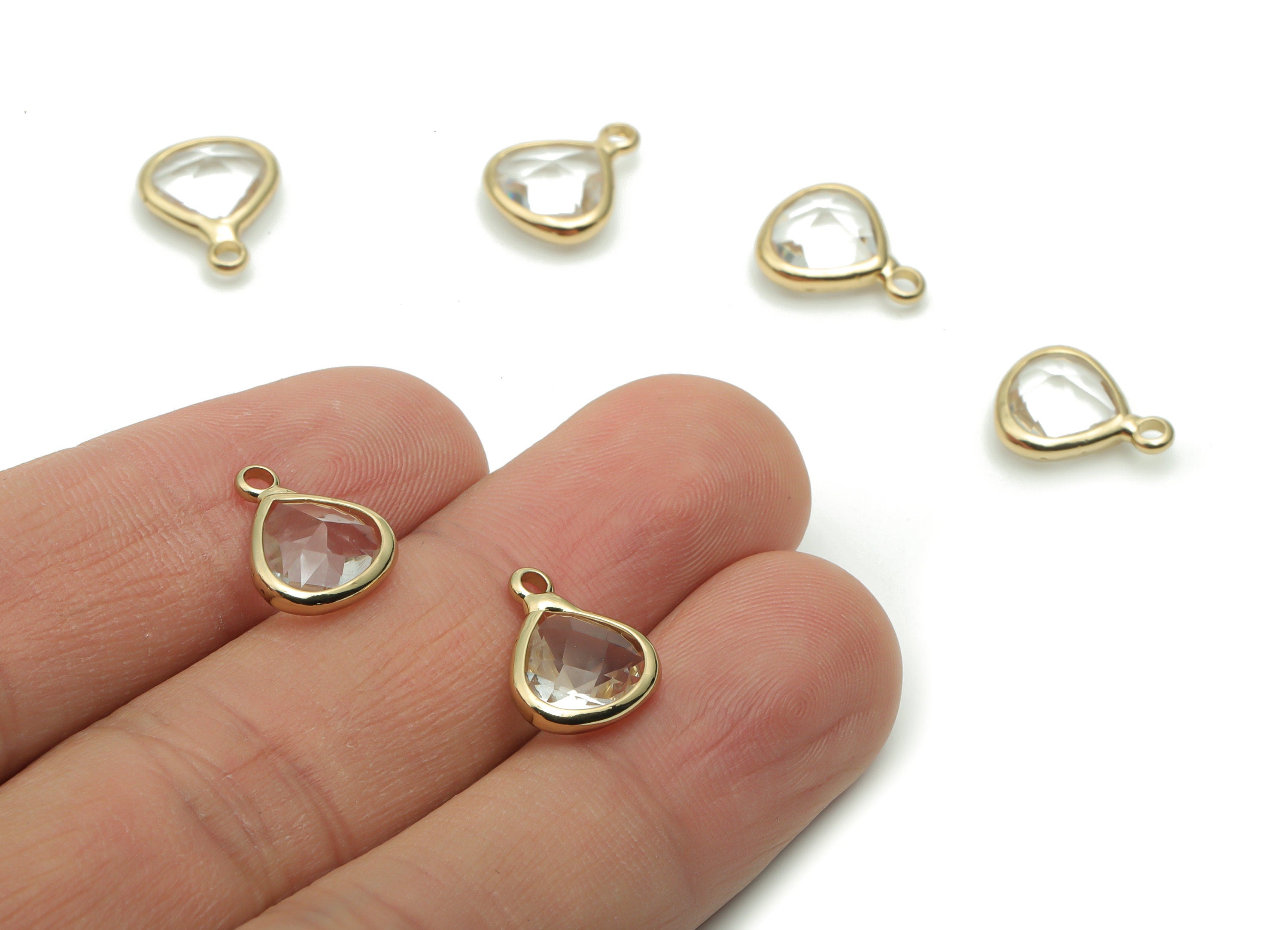Glass Drop Earring Charms - Brass Drop Pendant - Gold Tone Plated Brass - Jewelry Making Supplies - 12.67x10.28x5.15mm - GS1055 - DOMEDBAZAAR