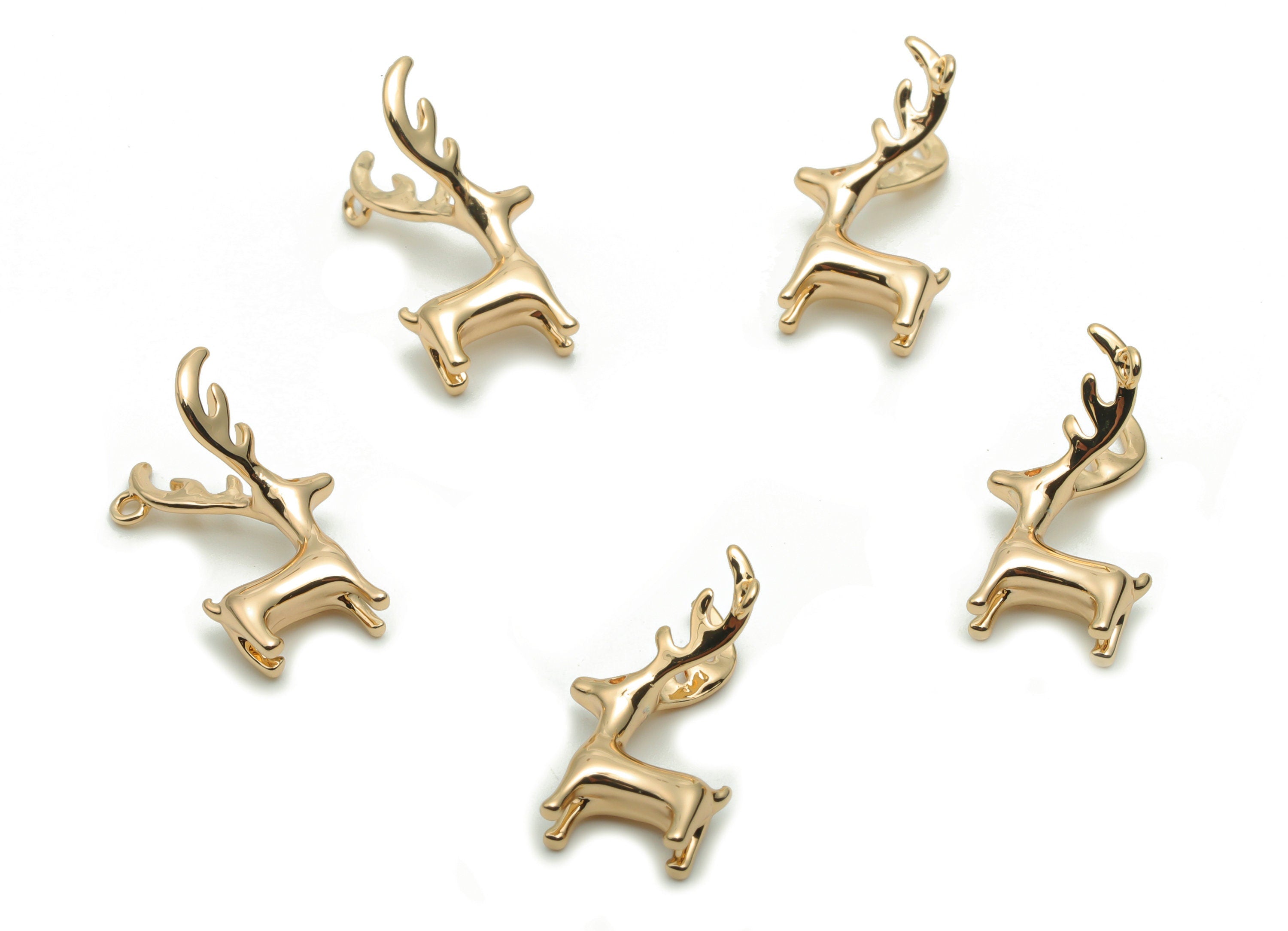 Brass Christmas Deer Earring Charms - Gold Deer Pendant - 18K Real Gold Plated Brass - Jewelry Making Supplies - 18.38x9.69x3.58mm - RGP4265 - DOMEDBAZAAR