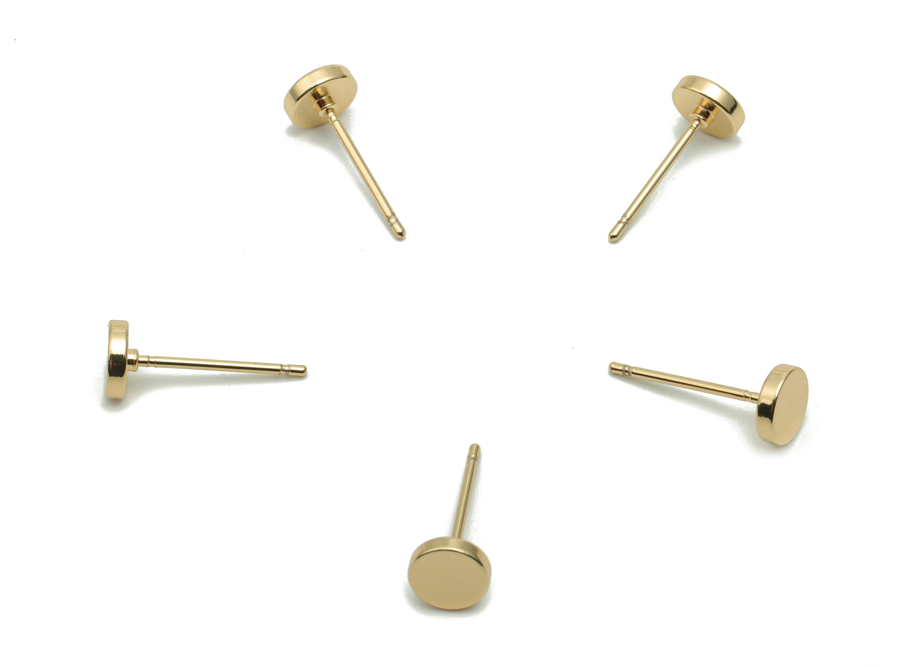 Brass Round Earring Post - Gold Circle Stud - 18K Real Gold Plated Brass - 316 Surgical Stainless Steel Stud - 5.98x5.98x1.4mm - RGP4208 - DOMEDBAZAAR