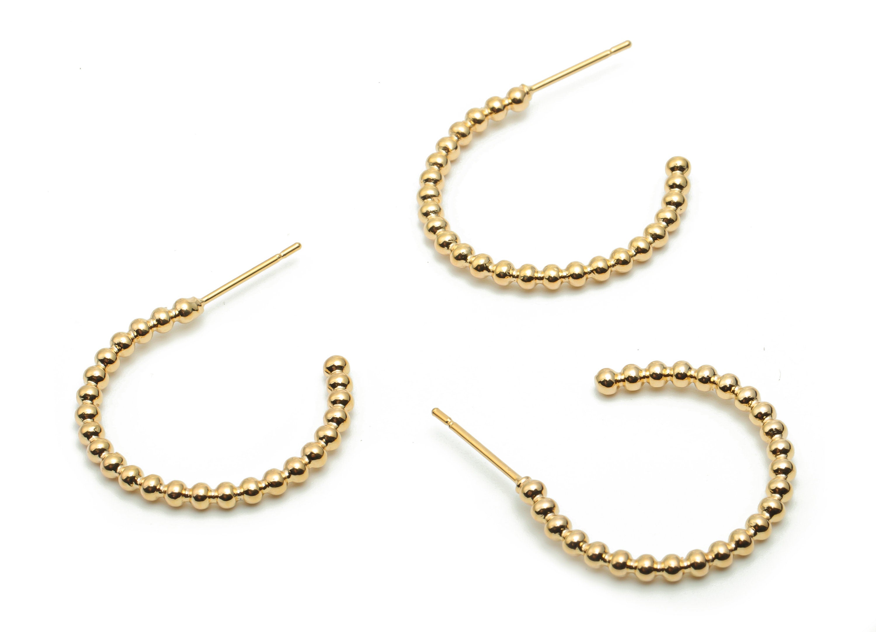 Brass Round Beads Earring Post - Gold Beads Circle Earring Stud - Steel Needle Stud - 18K Real Gold Plated Brass - 23.7x21.5x2.3mm - RGP4290 - DOMEDBAZAAR