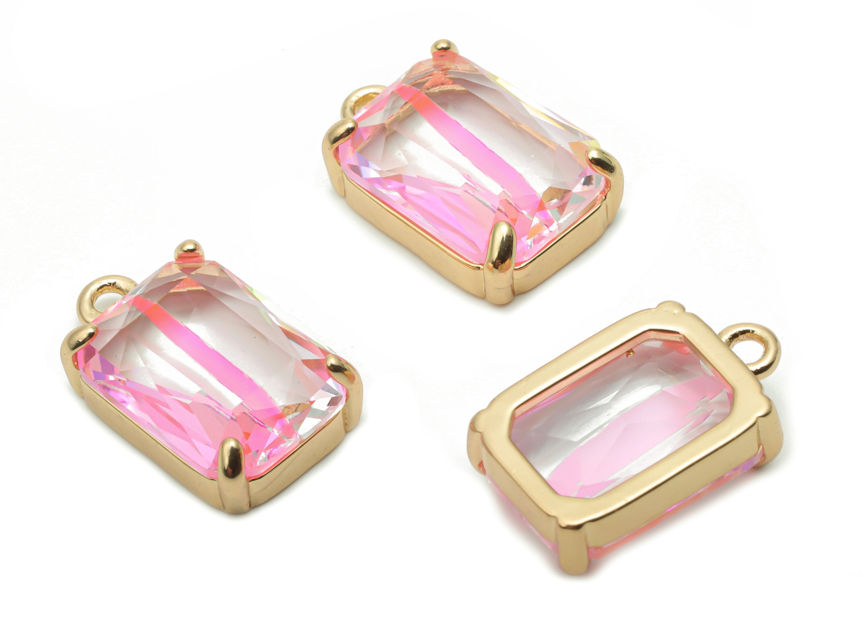 Glass Square Earring Charms with Loop - Brass Frame Square Pendant - Gold Tone Plated Brass – Faceted Glass – 17.05x10.18x5.31mm – GS1129A - DOMEDBAZAAR