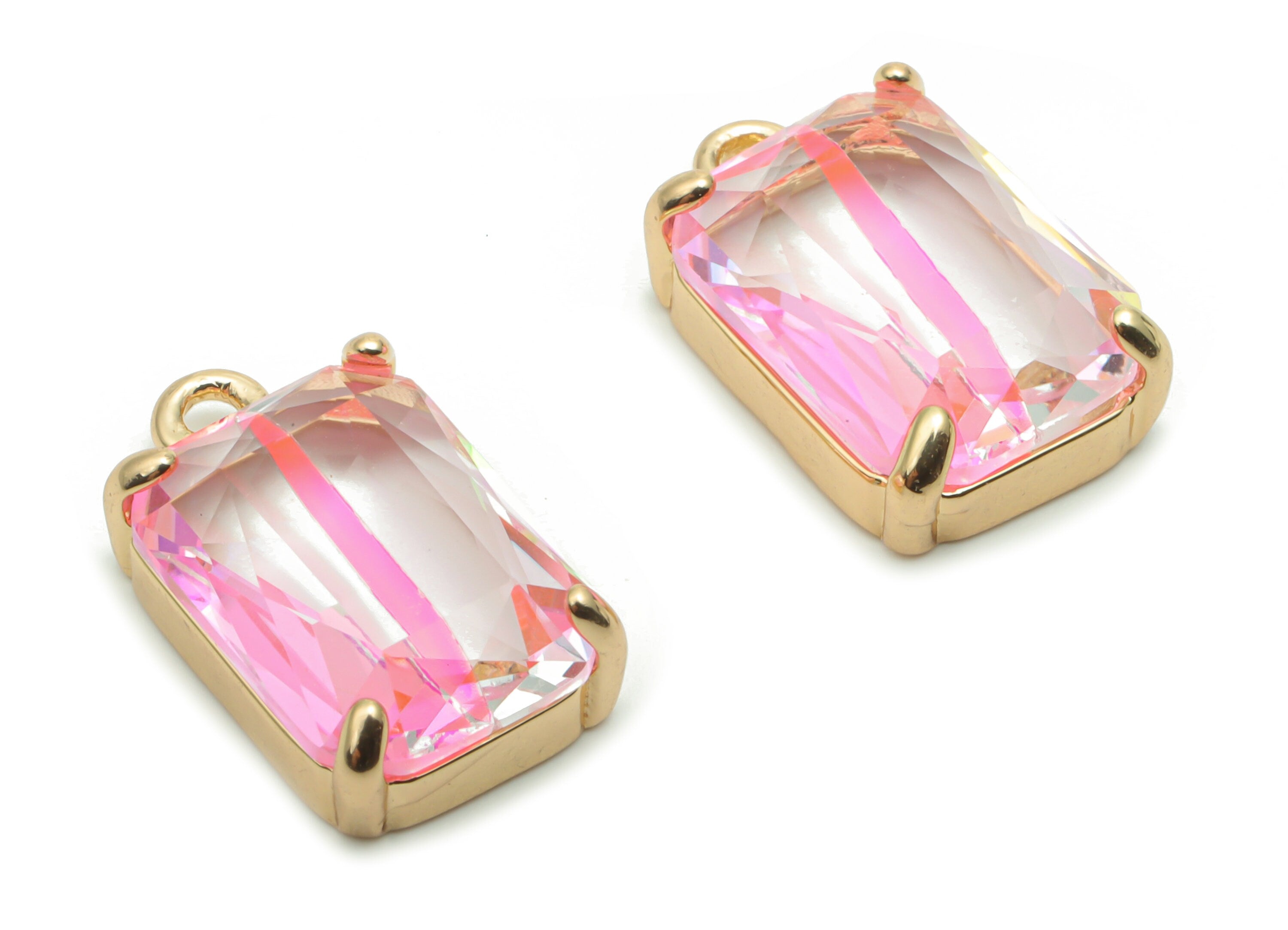 Glass Square Earring Charms with Loop - Brass Frame Square Pendant - Gold Tone Plated Brass – Faceted Glass – 17.05x10.18x5.31mm – GS1129A - DOMEDBAZAAR