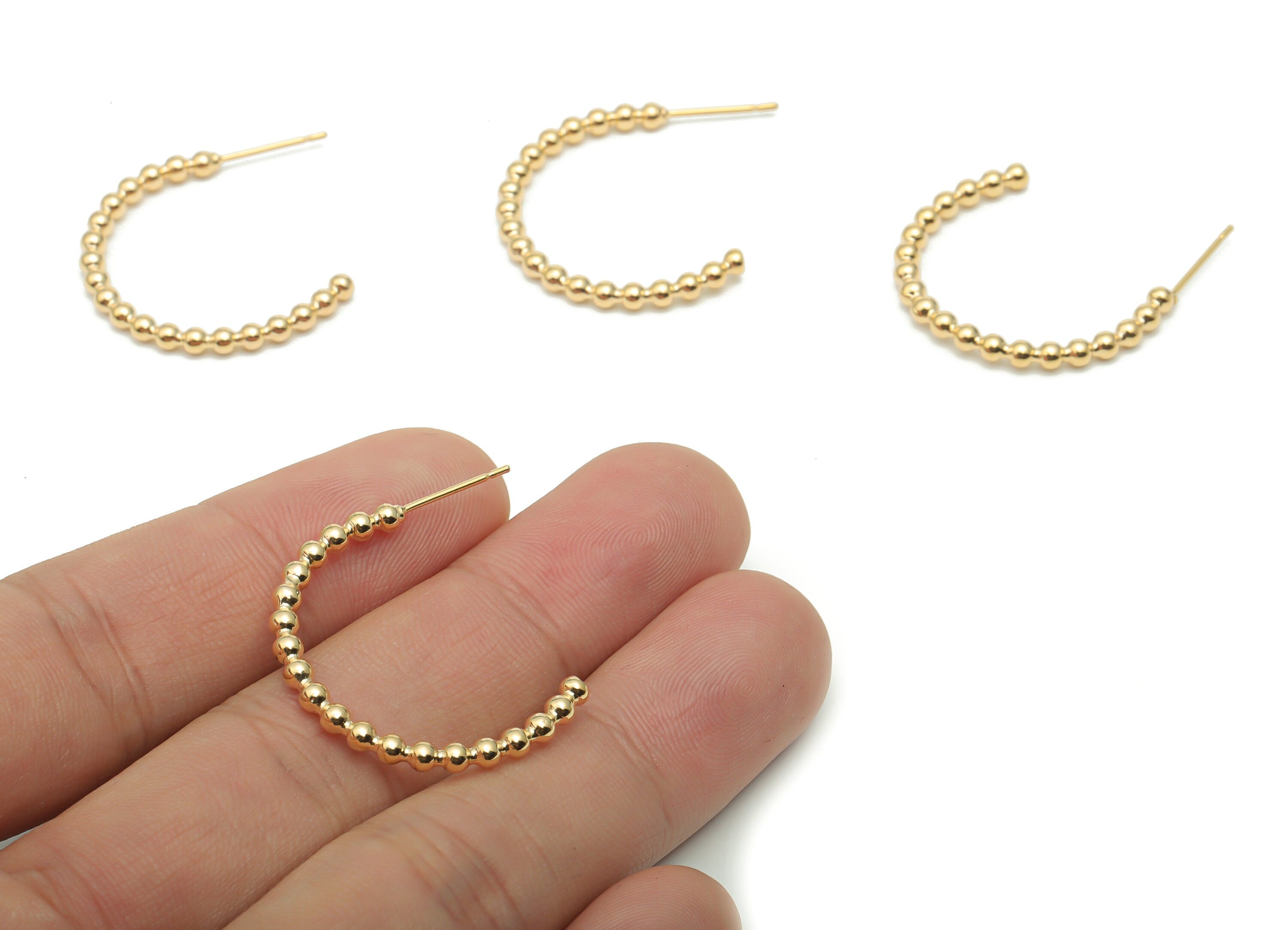 Brass Round Beads Earring Post - Gold Circle Stud - Open Hoop Stud - 18K Real Gold Plated Brass - 28.35x21x2.7mm -RGP4282 - DOMEDBAZAAR