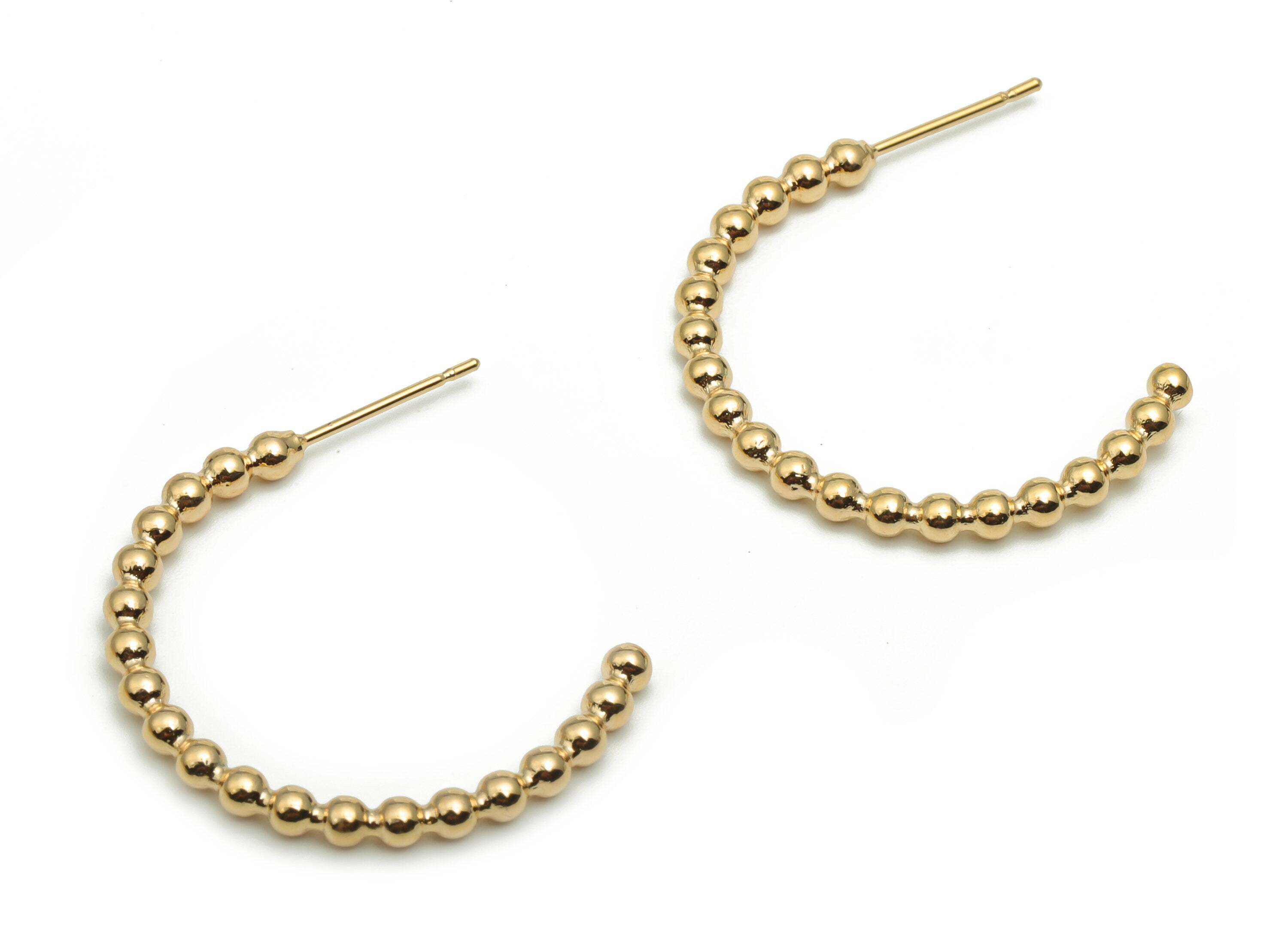 Brass Round Beads Earring Post - Gold Circle Stud - Open Hoop Stud - 18K Real Gold Plated Brass - 28.35x21x2.7mm -RGP4282 - DOMEDBAZAAR