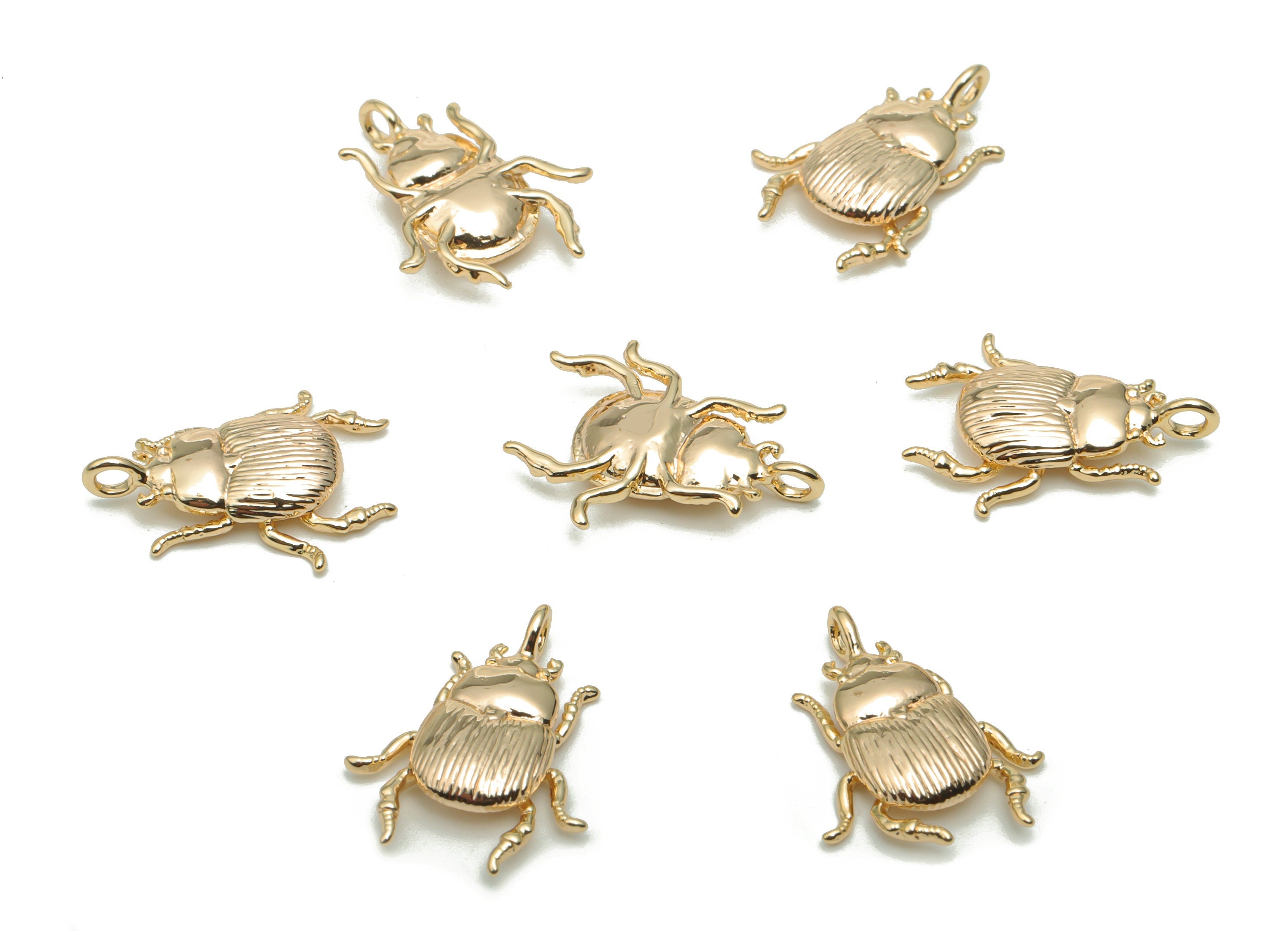 Brass Texture Beetle Earring Charms - Gold Insect Pendant - 18K Real Gold Plated Brass - Jewelry Supplies - 16.94x12.92x2.97mm - RGP4289 - DOMEDBAZAAR