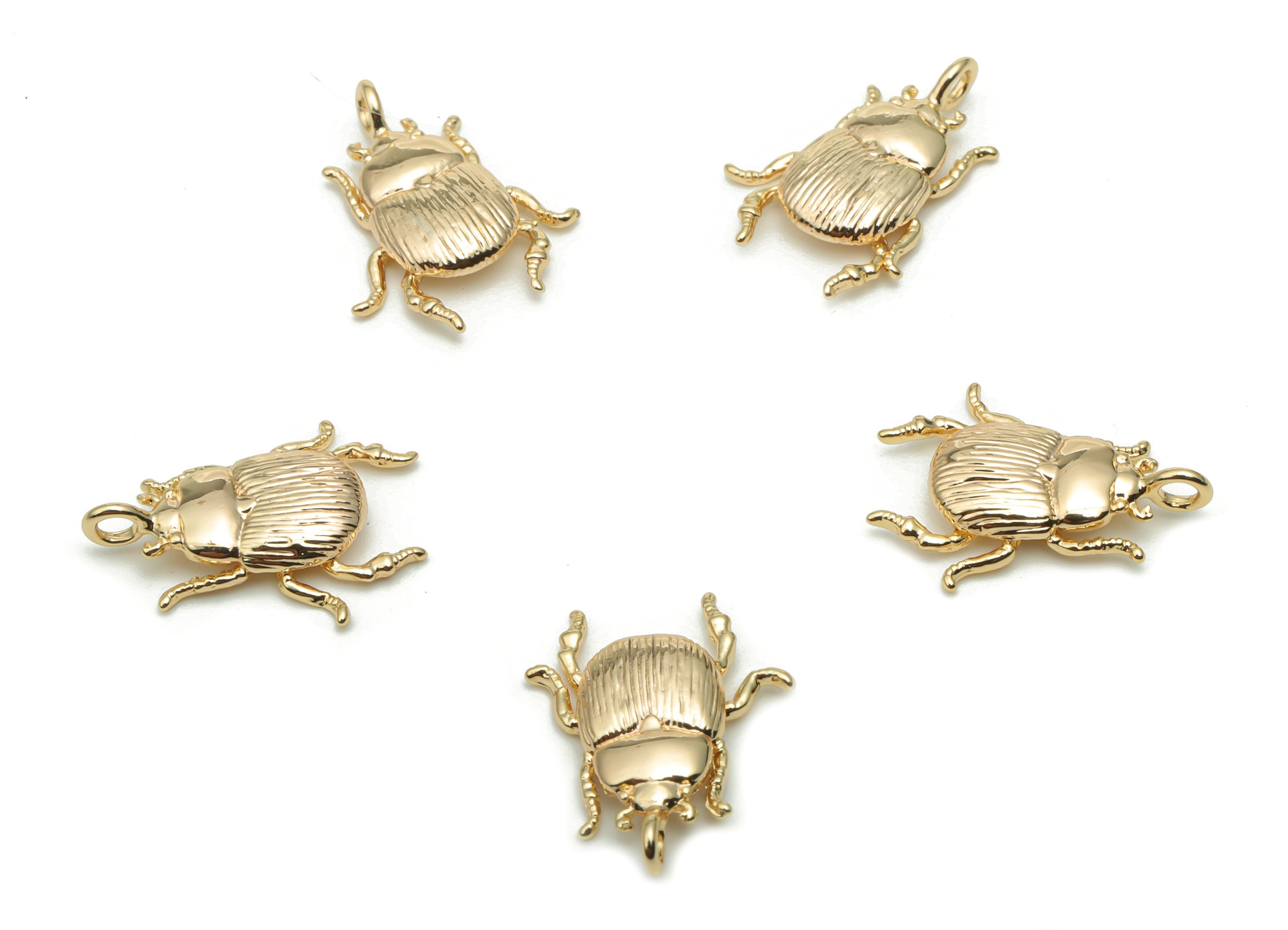 Brass Texture Beetle Earring Charms - Gold Insect Pendant - 18K Real Gold Plated Brass - Jewelry Supplies - 16.94x12.92x2.97mm - RGP4289 - DOMEDBAZAAR