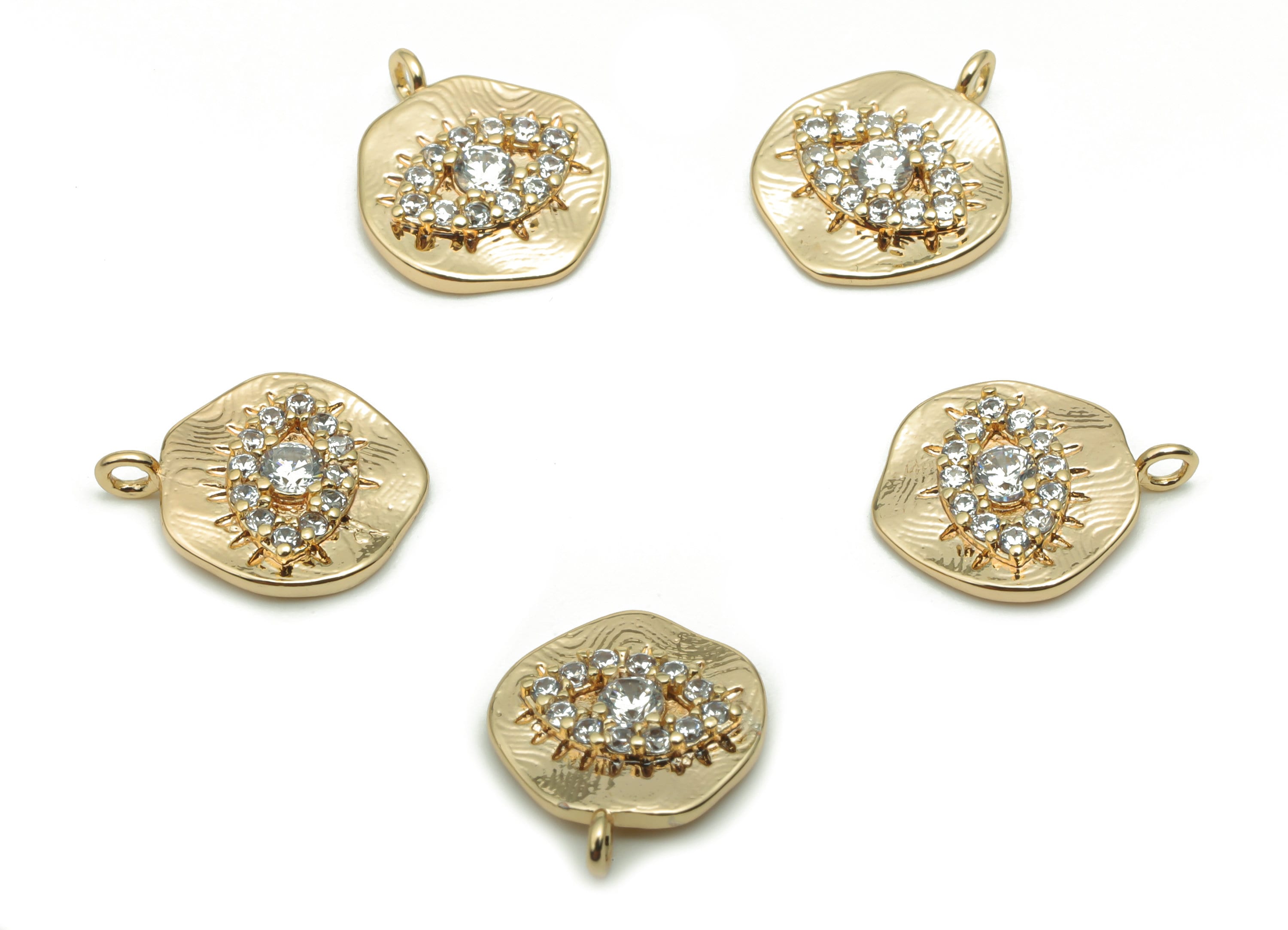 Brass Mini Round Eye Charms With Zircons - Gold Eyelashes Pendant - Jewelry Supplies - 18K Real Gold Plated Brass - 12.7x10.6x2.2mm -RGP4286 - DOMEDBAZAAR
