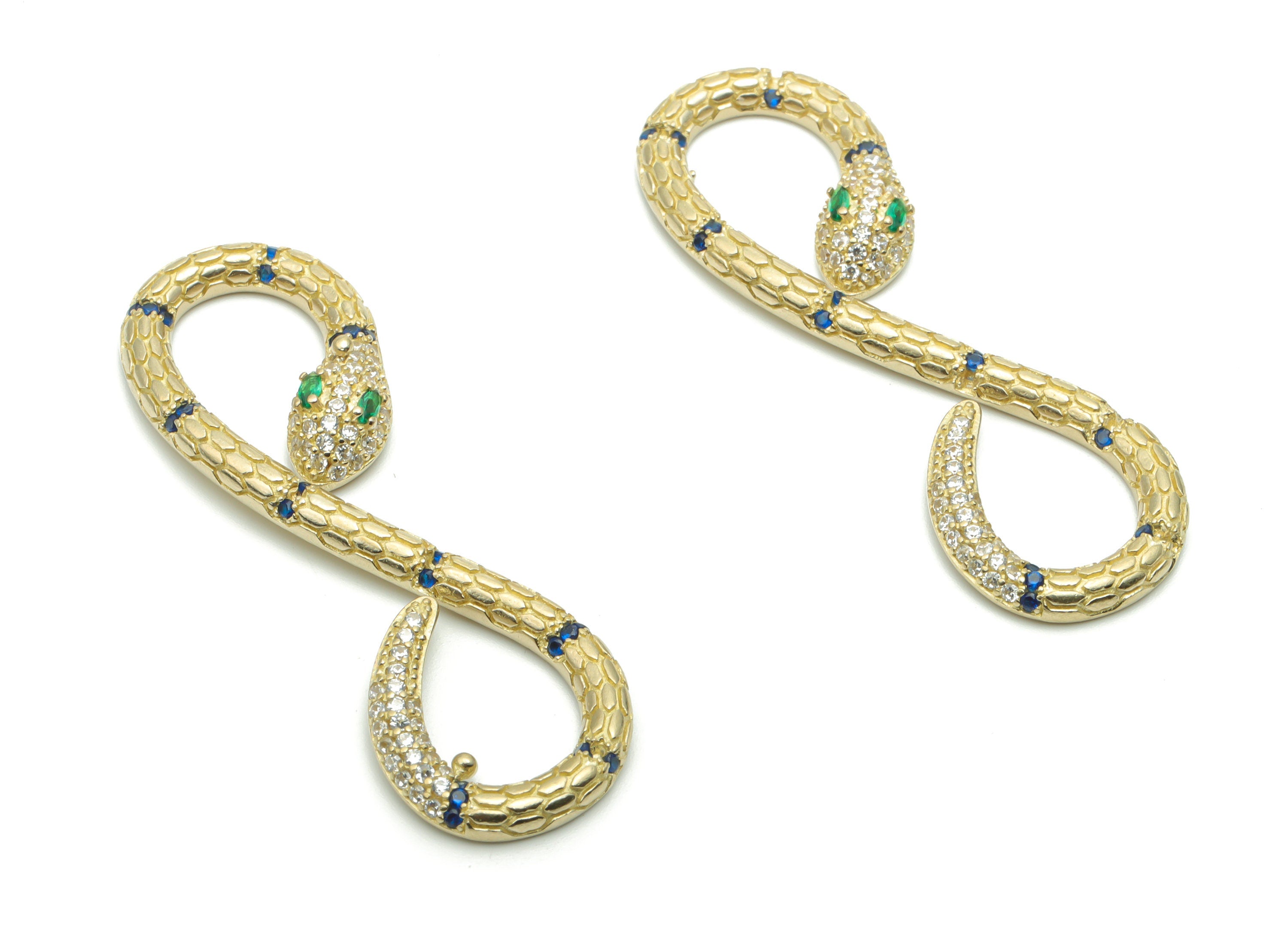 Brass Infinity Snake Earring Connector With Zircons - Raw Brass Snake Charms and Pendant - Jewelry Supplies - 51.68x16.68x2.73mm - PP5086 - DOMEDBAZAAR