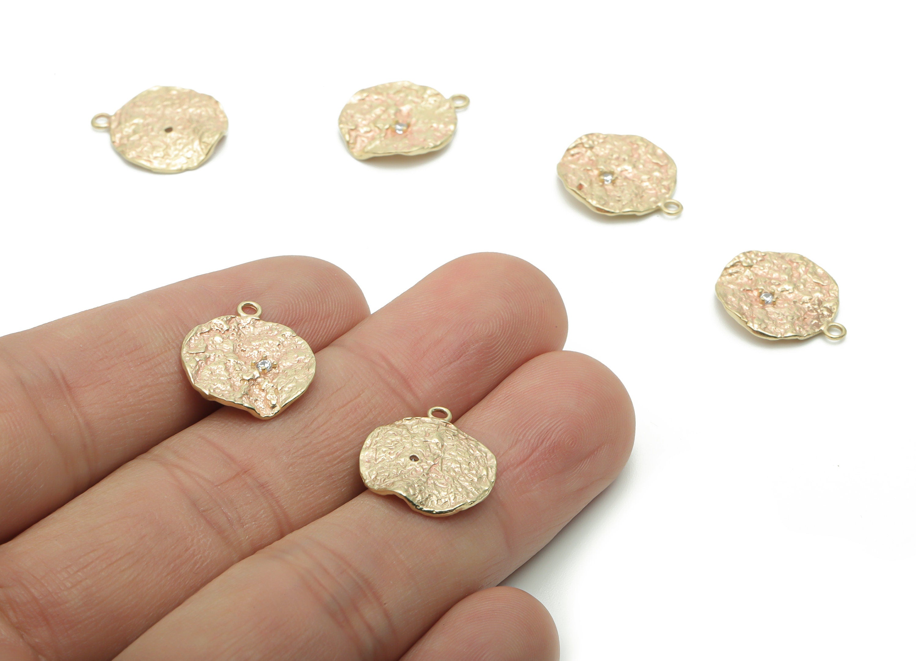 Brass Spotty Round Earring Charms With Zircons - Raw Brass Spotty Circle Pendant - Jewelry Making Supplies - 17.06x14.53x1.86mm - PP5100 - DOMEDBAZAAR