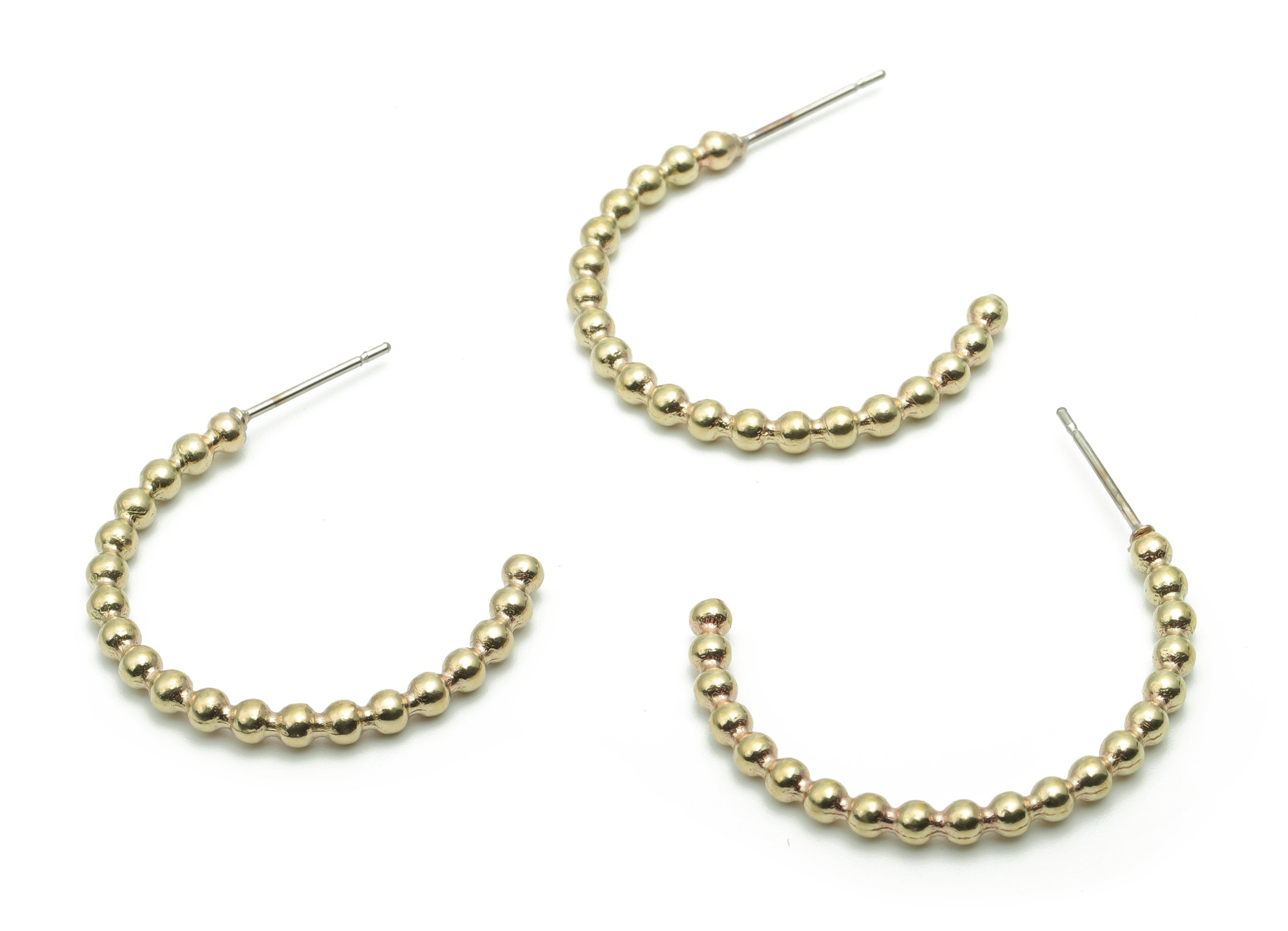 Brass C Beads Earring Stud - Raw Brass C Beads Earring Post - Open Hoop Stud - 316 Surgical Stainless Steel Stud - 26.62x22.2x2.7mm - PP5090 - DOMEDBAZAAR
