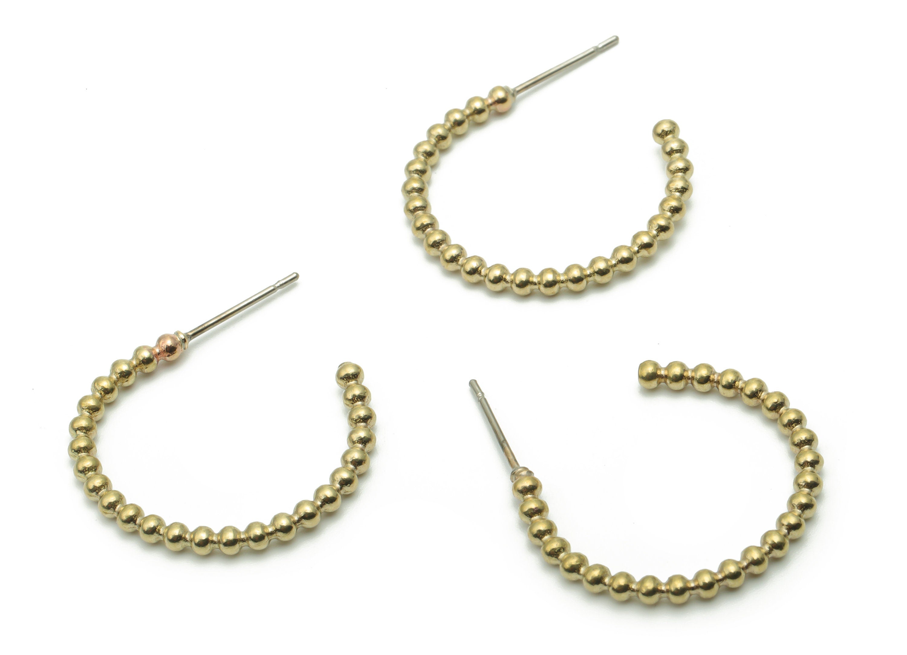 Brass C Beads Earring Stud - Raw Brass C Beads Earring Post - Open Hoop Stud - 316 Surgical Stainless Steel Stud - 23.98x20.9x2.2mm - PP5091 - DOMEDBAZAAR