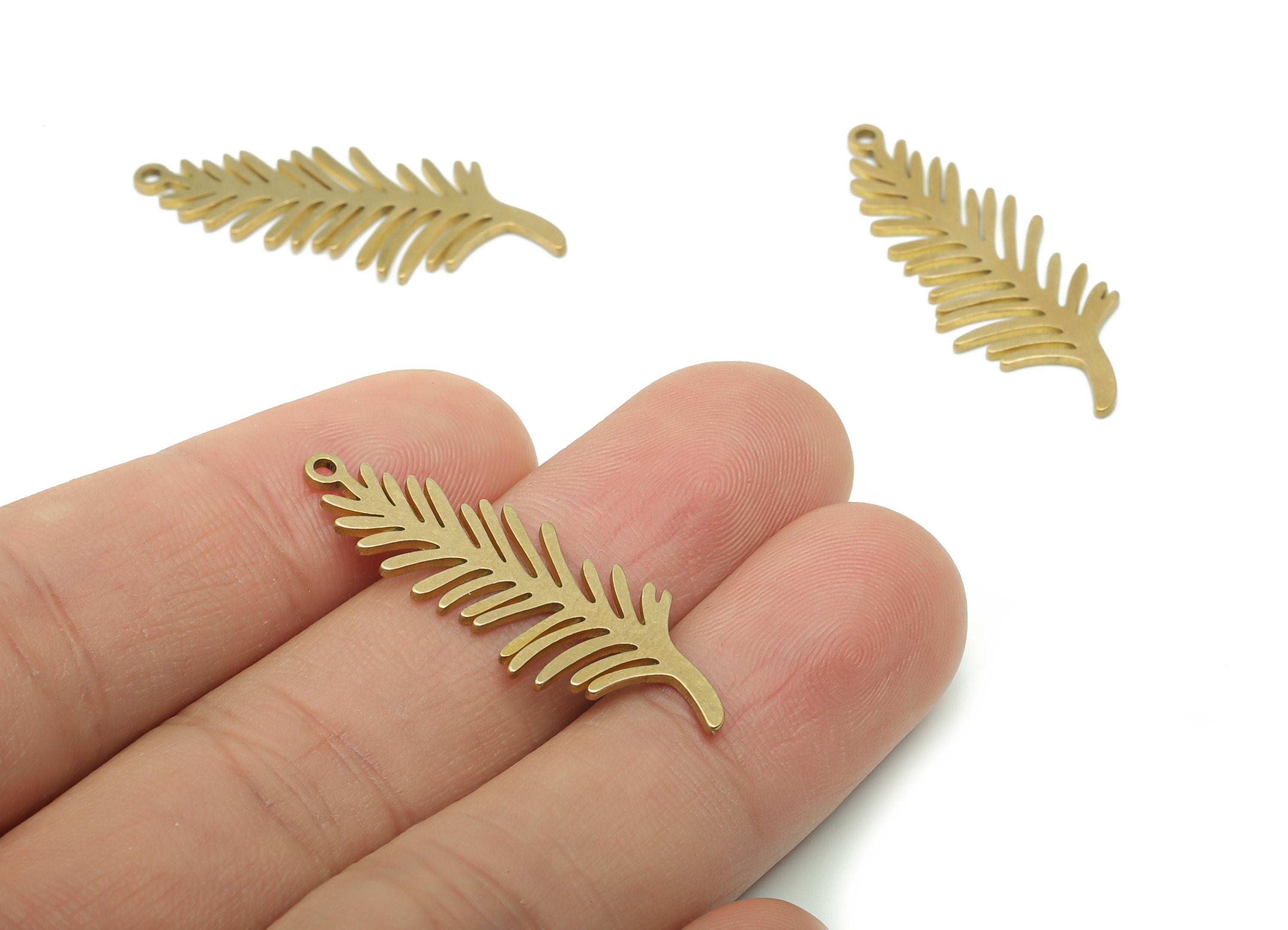 Brass Branch Earring Charms - Raw Brass Leafs Pendant - DIY Jewelry Making Supplies - 34.62x13.2x0.88mm - PPA1032 - DOMEDBAZAAR