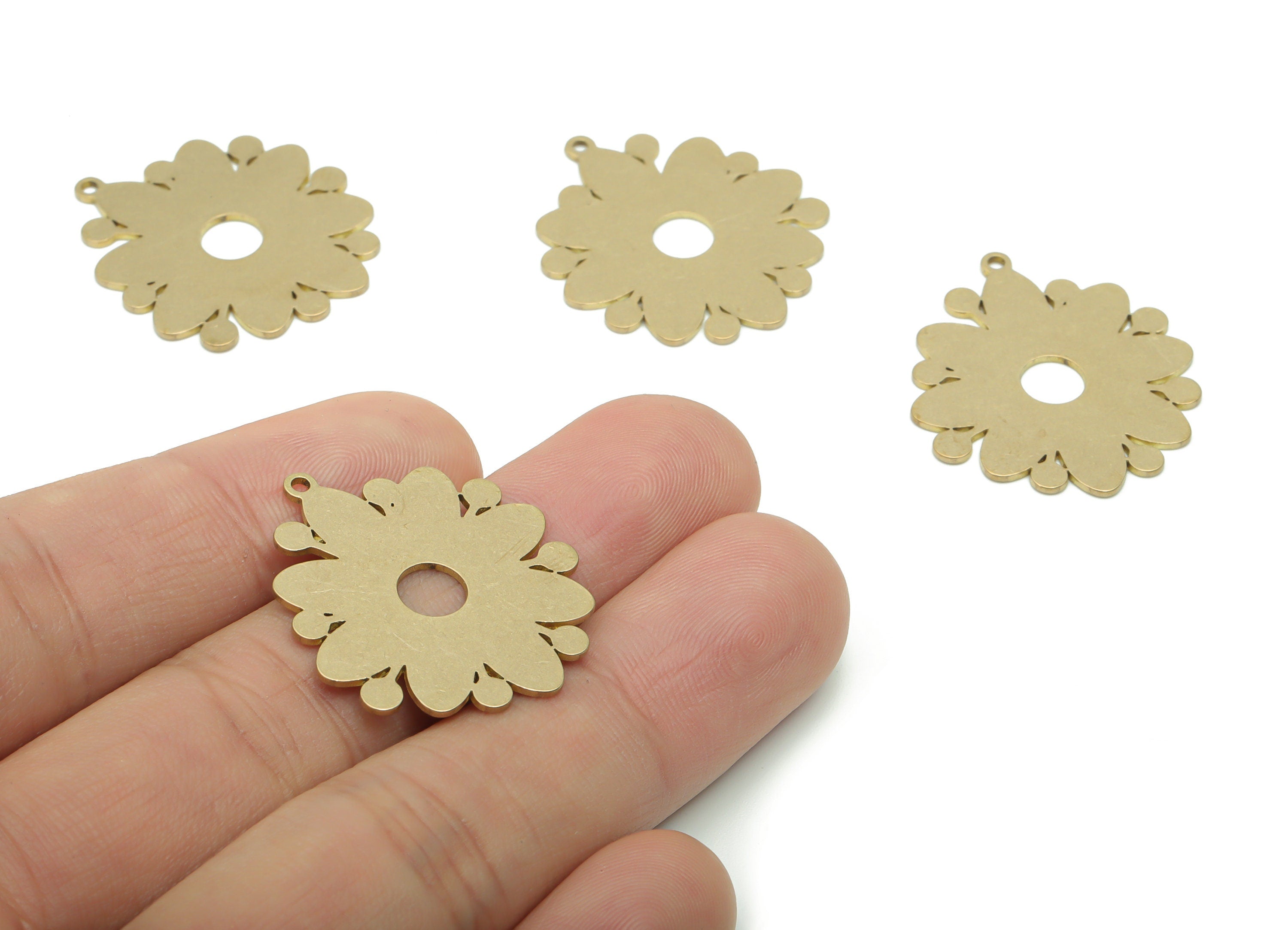 Brass Flower Earring Charms - Raw Brass Flower Pendant - DIY Jewelry Making Supplies - 29.77x26.06x0.76mm - PPA1213 - DOMEDBAZAAR