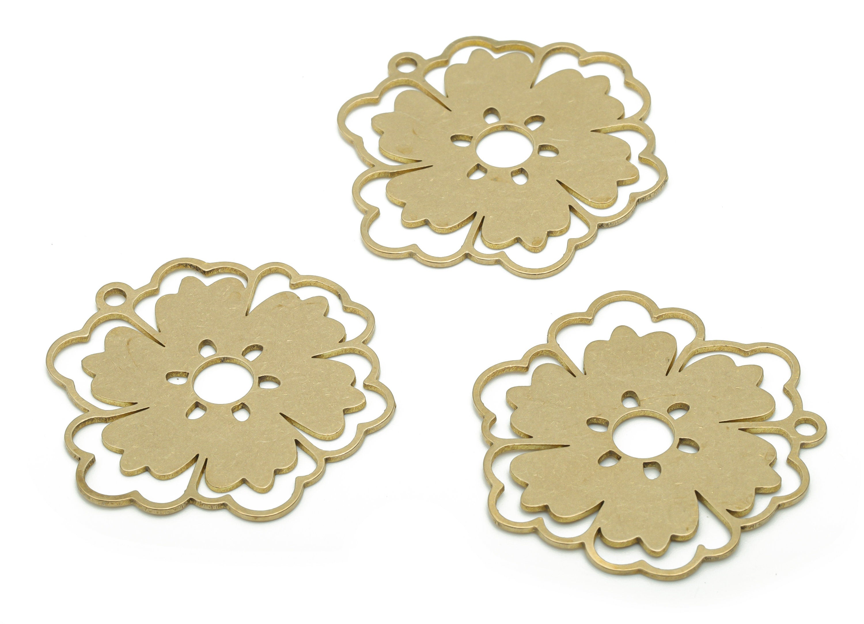 Brass Flower Sun Earring Charms - Raw Brass Sun Flower Pendant - DIY Jewelry Making Supplies - 34.62x31.96x0.76mm - PPA0836 - DOMEDBAZAAR