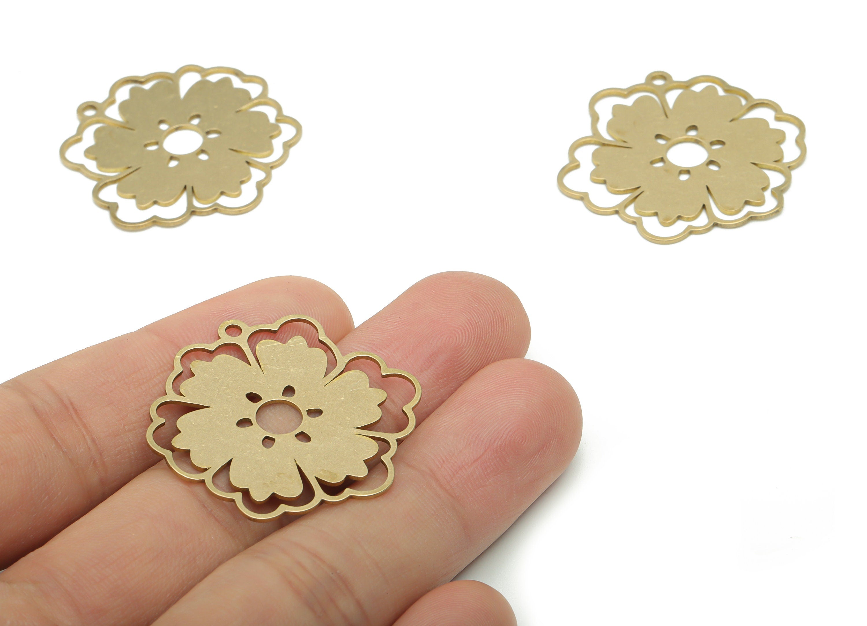 Brass Flower Sun Earring Charms - Raw Brass Sun Flower Pendant - DIY Jewelry Making Supplies - 34.62x31.96x0.76mm - PPA0836 - DOMEDBAZAAR