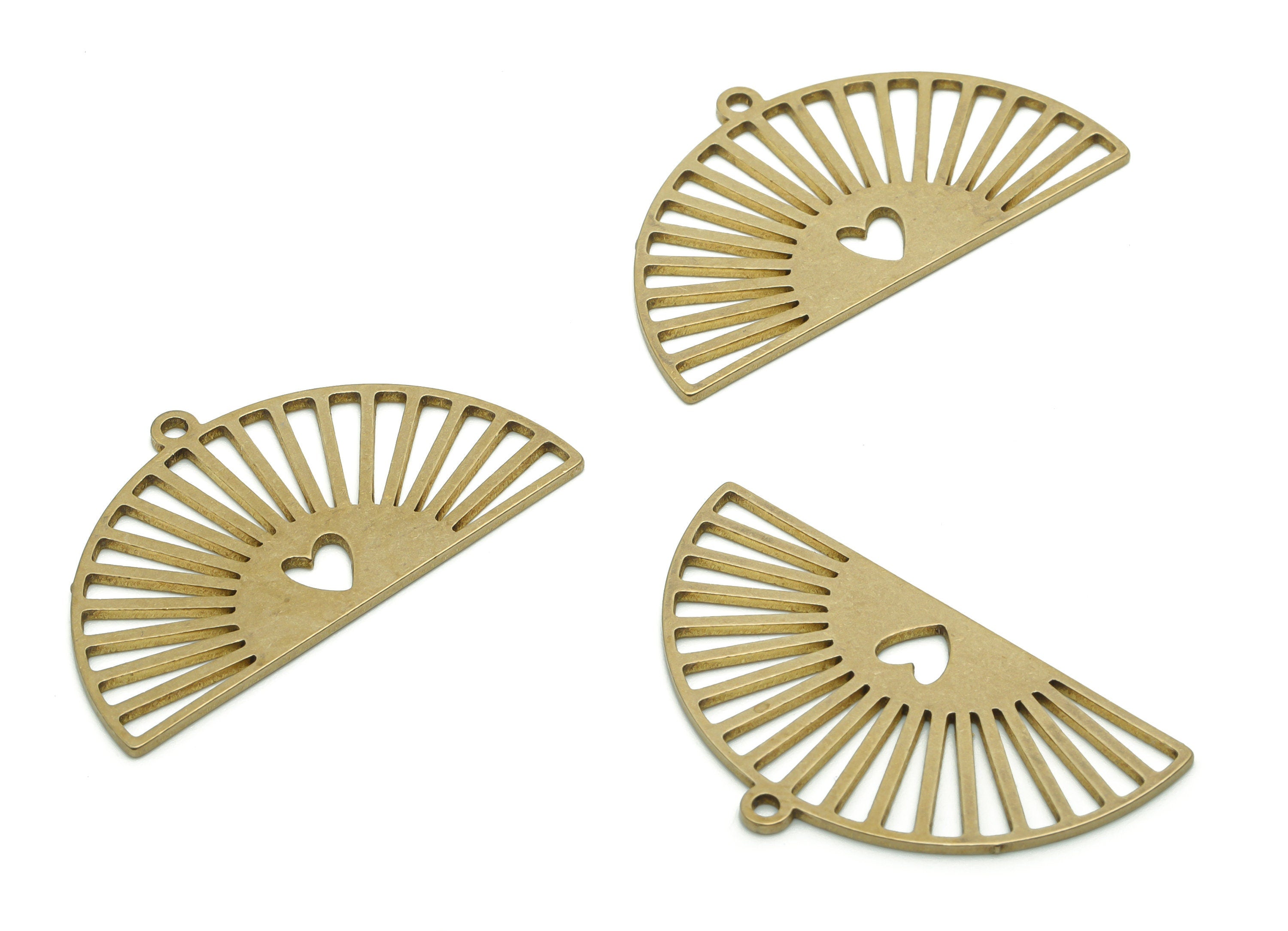 Brass Semicircle Heart Earring Charms - Raw Brass Fan Heart Half Moon Pendant - DIY Jewelry Making Supplies - 34.68x20.08x0.83mm - PPA1295 - DOMEDBAZAAR
