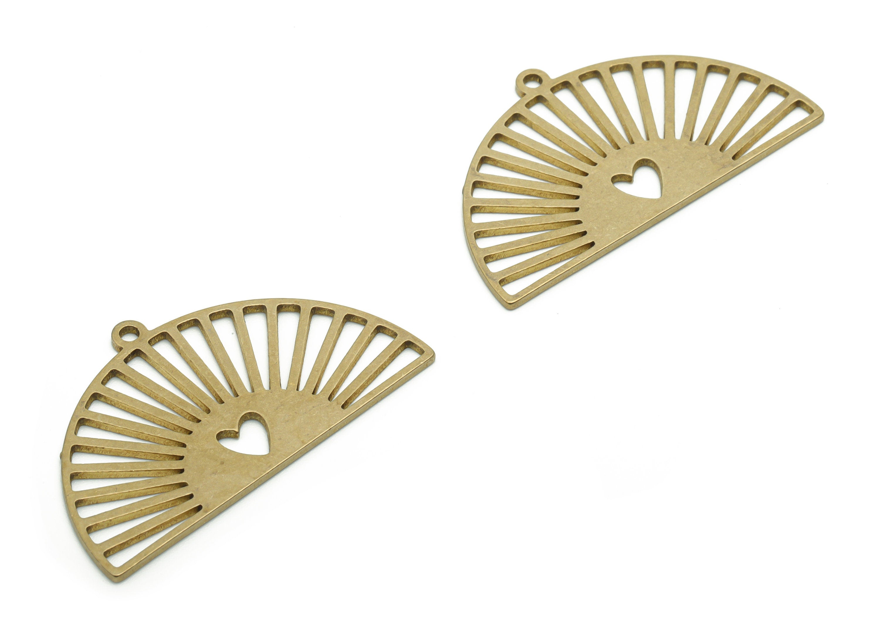Brass Semicircle Heart Earring Charms - Raw Brass Fan Heart Half Moon Pendant - DIY Jewelry Making Supplies - 34.68x20.08x0.83mm - PPA1295 - DOMEDBAZAAR
