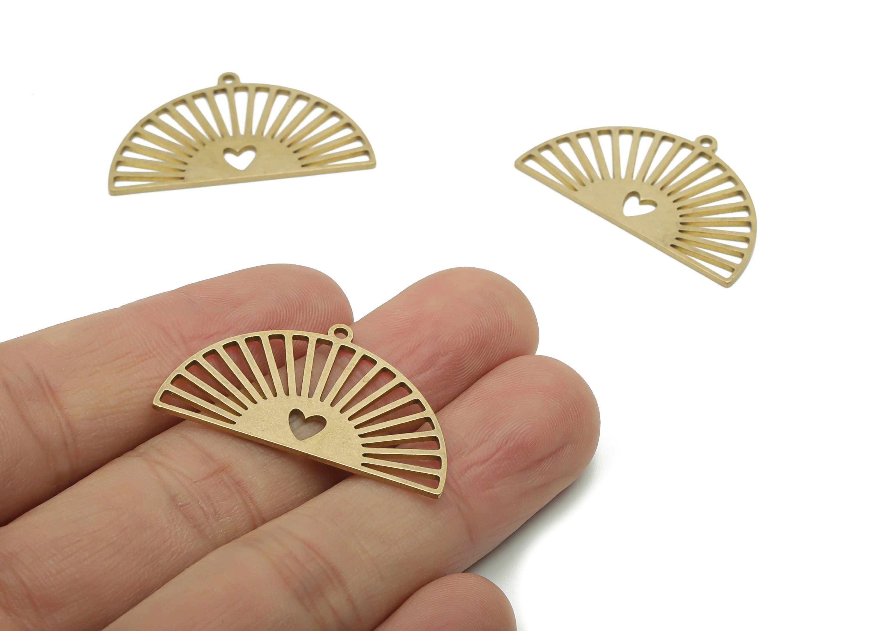 Brass Semicircle Heart Earring Charms - Raw Brass Fan Heart Half Moon Pendant - DIY Jewelry Making Supplies - 34.68x20.08x0.83mm - PPA1295 - DOMEDBAZAAR