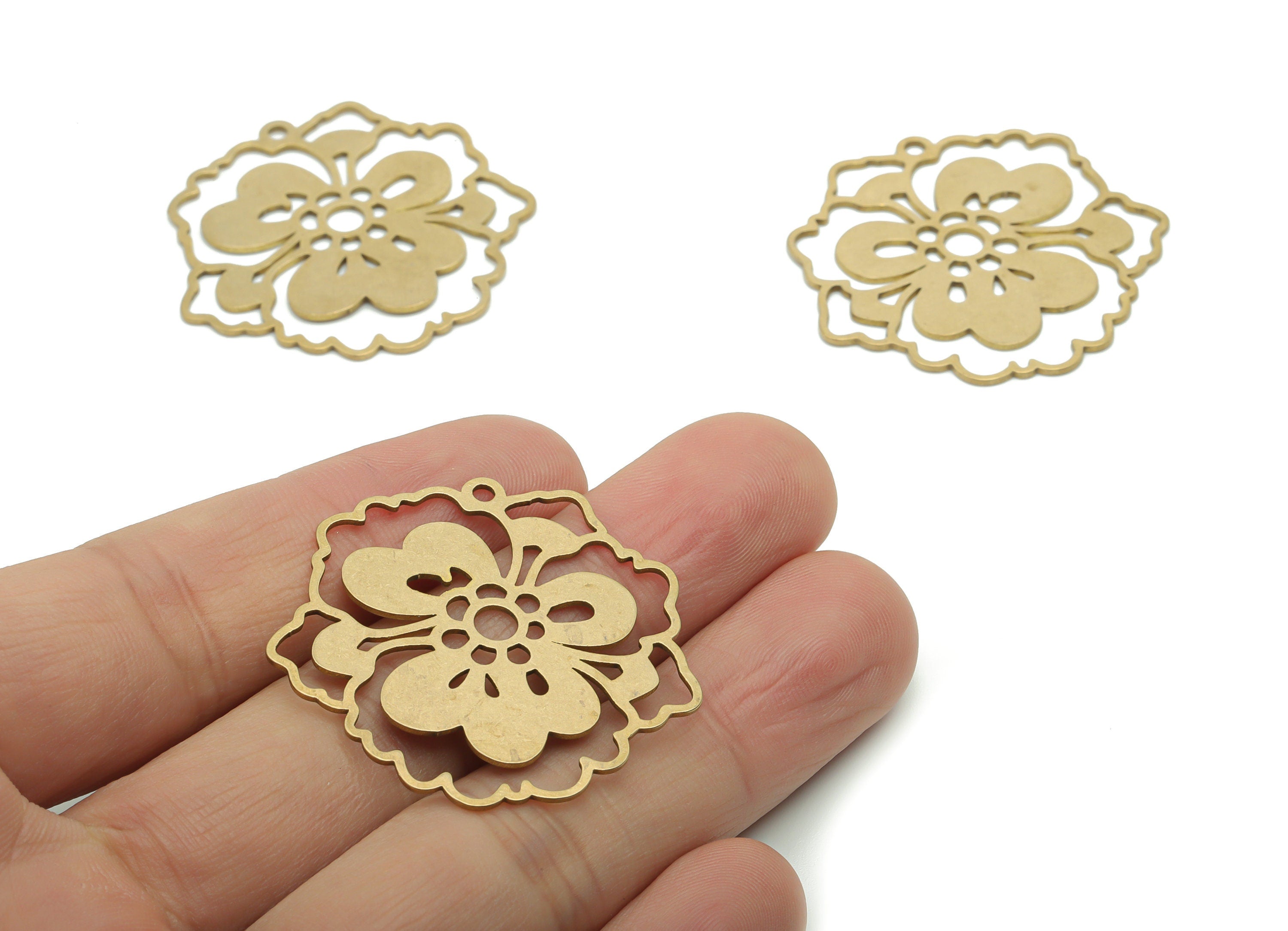 Brass Flower Sun Earring Charms - Raw Brass Sun Flower Pendant - DIY Jewelry Making Supplies - 37.88x35.85x0.75mm - PPA0808 - DOMEDBAZAAR