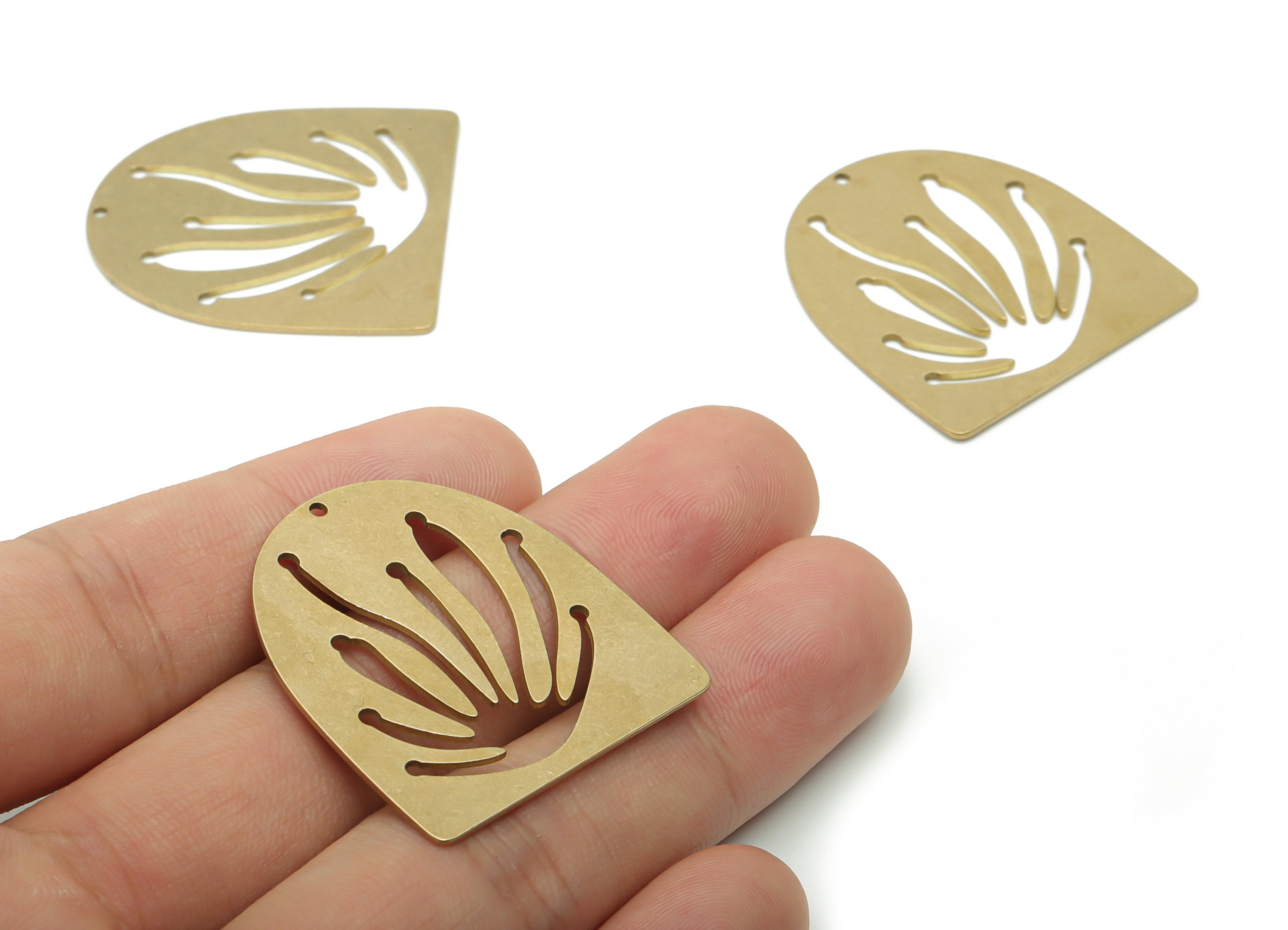 Brass Diamond Lotus Earring Charms - Raw Brass D Flower Pendant - DIY Jewelry Making Supplies - 34.78x31.02x0.75mm - PPA1058 - DOMEDBAZAAR