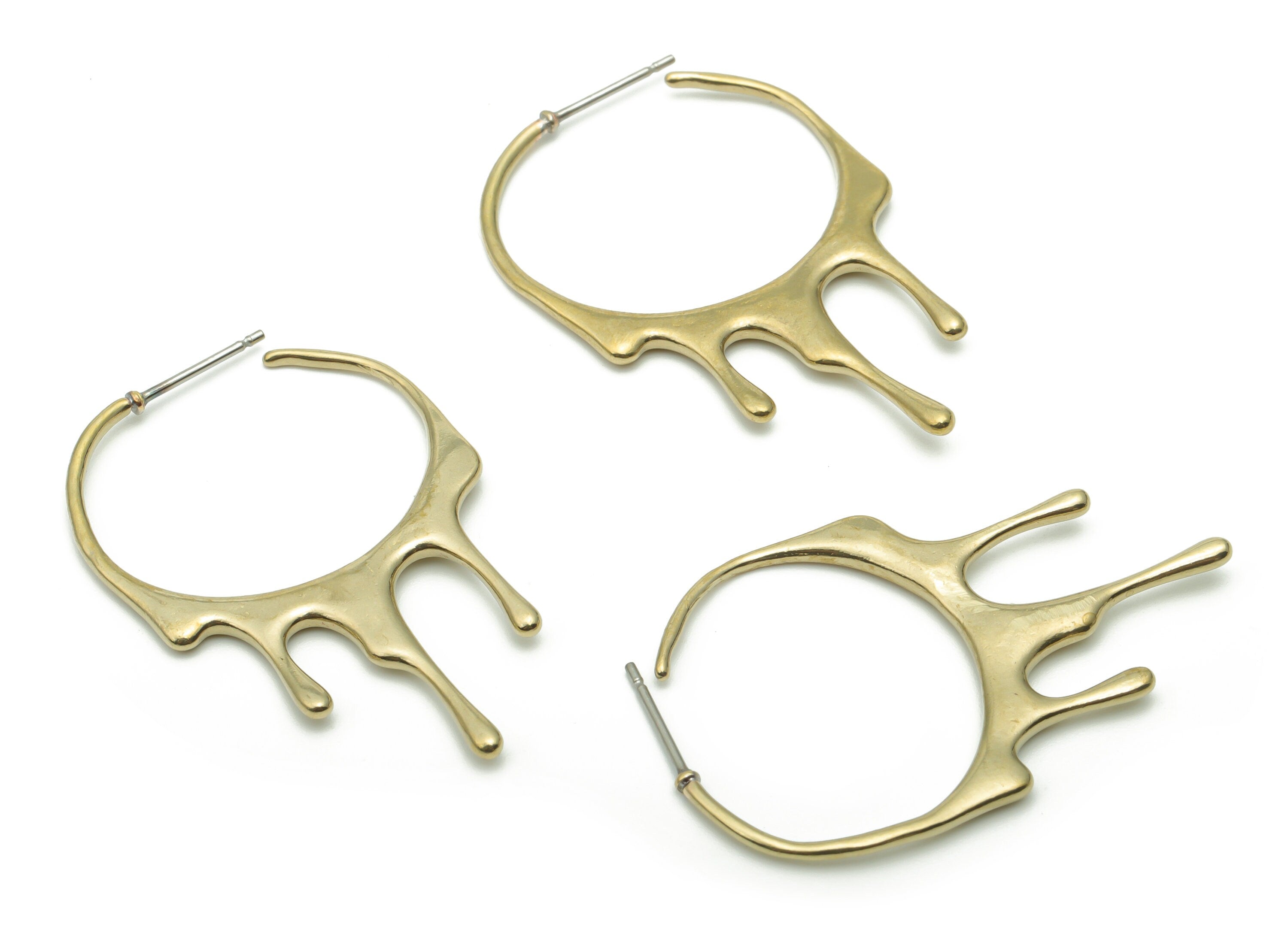 Brass C Crown Earring Stud - Raw Brass C Crown Post - Melting Hoop Stud - 316 Surgical Stainless Steel Stud - 37.67x25.8x2.2mm - PP5094 - DOMEDBAZAAR