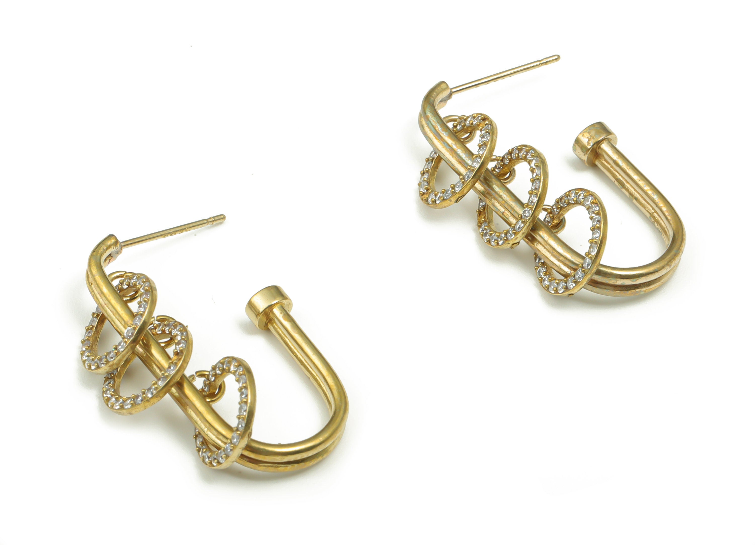 Brass Circle Earring Stud With Zircons - Raw Brass C Hoop Post - Brass Stud - Jewelry Making Supplies - 28.55x16.36x1.39mm - PP4902 - DOMEDBAZAAR