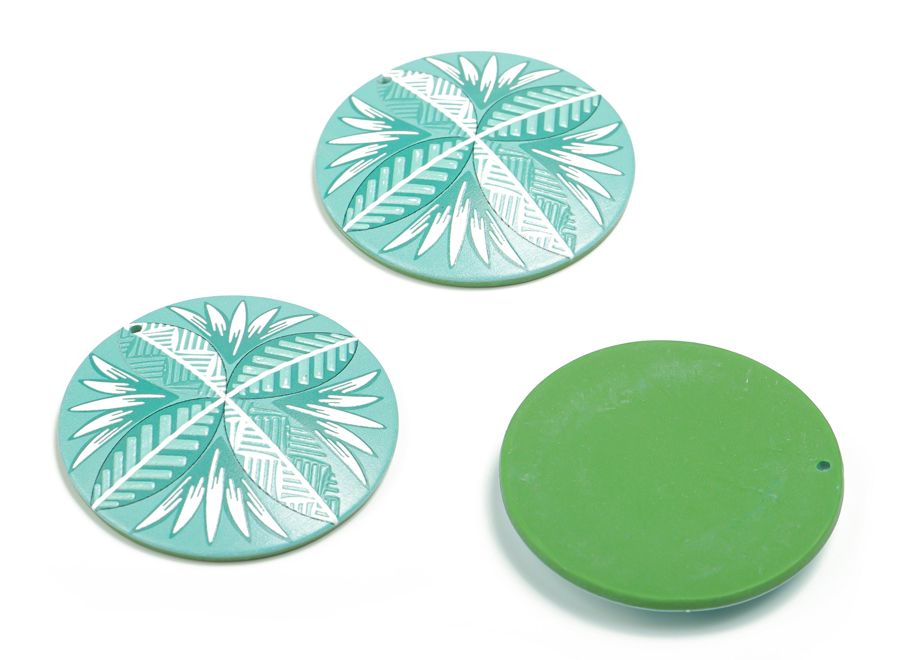 Acrylic Round Leaves Earring Charms - Acrylic Leaves Circle Pendant - Jewelry Making Supplies - 42.35x42.35x2.44mm - AC2361 - DOMEDBAZAAR