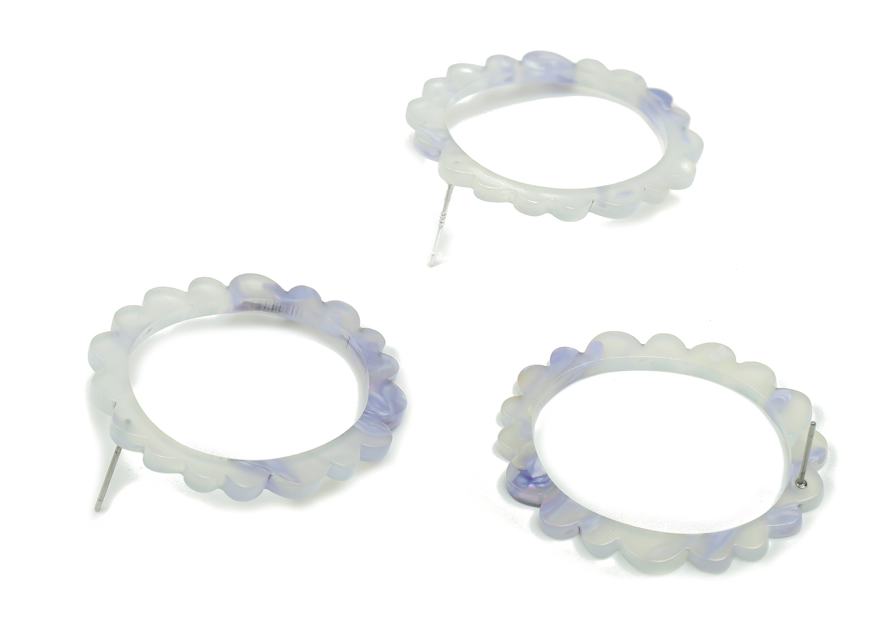 Acrylic Wave Oval Earring Post - Acrylic Flower Hoop Stud - 316 Surgical Stainless Steel - Color Code: A594 - 39.66x34.5x2.6mm - AC2359-A594 - DOMEDBAZAAR