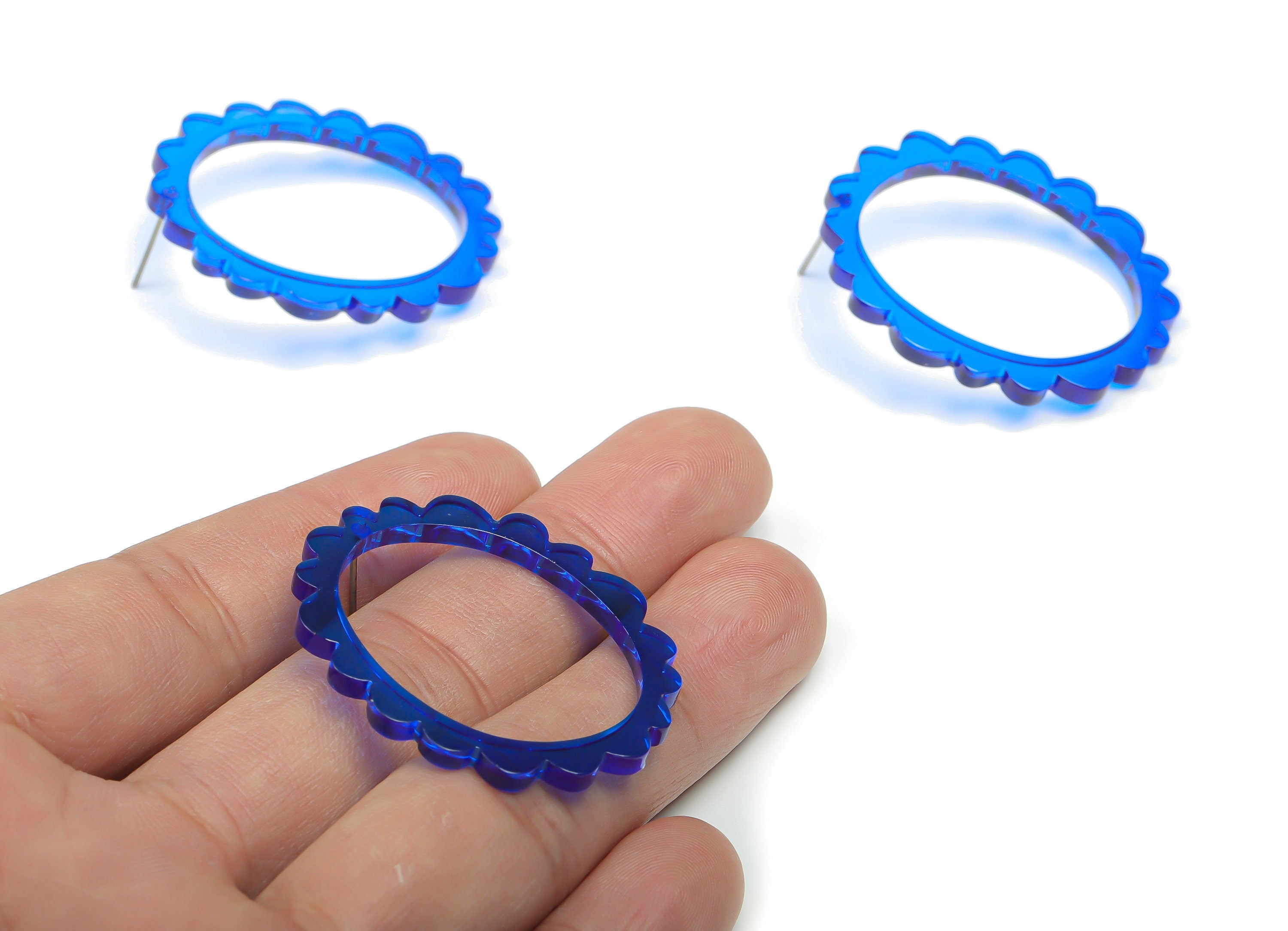 Acrylic Wave Oval Earring Post - Acrylic Flower Hoop Stud - 316 Surgical Stainless Steel - Color Code: A70 - 39.58x34.56x3.05mm - AC2359-A70 - DOMEDBAZAAR