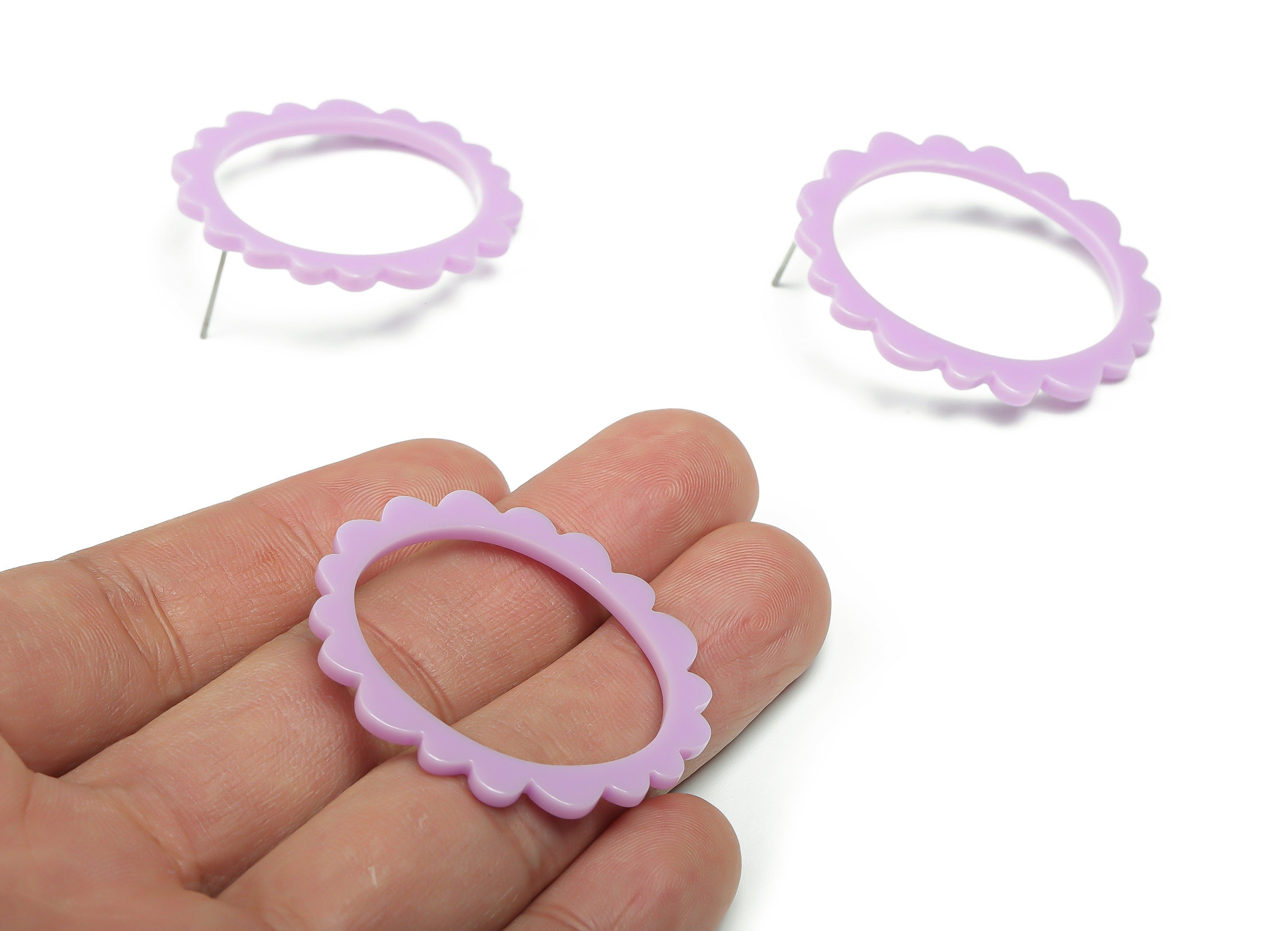 Acrylic Wave Oval Earring Post - Acrylic Flower Hoop Stud - 316 Surgical Stainless Steel - Color Code: A675 - 39.87x34.7x2.4mm - AC2359-A675 - DOMEDBAZAAR