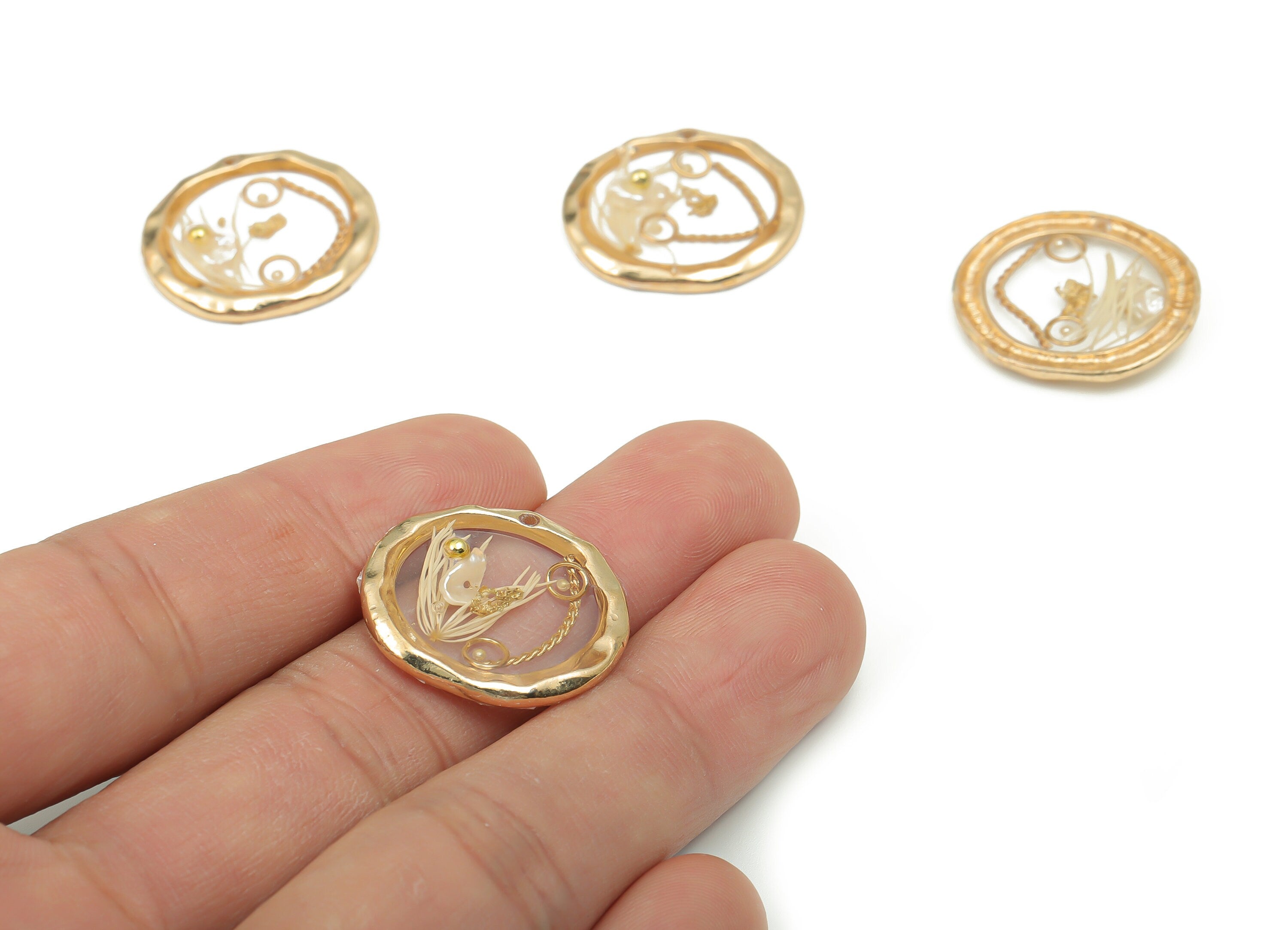 Brass Round Earring Charms -Brass Circle Pendant - Brass Round Pattern Pendant - Alloy Pattern Circle Pendant -22.93x21.24x2.7mm - RC1199 - DOMEDBAZAAR