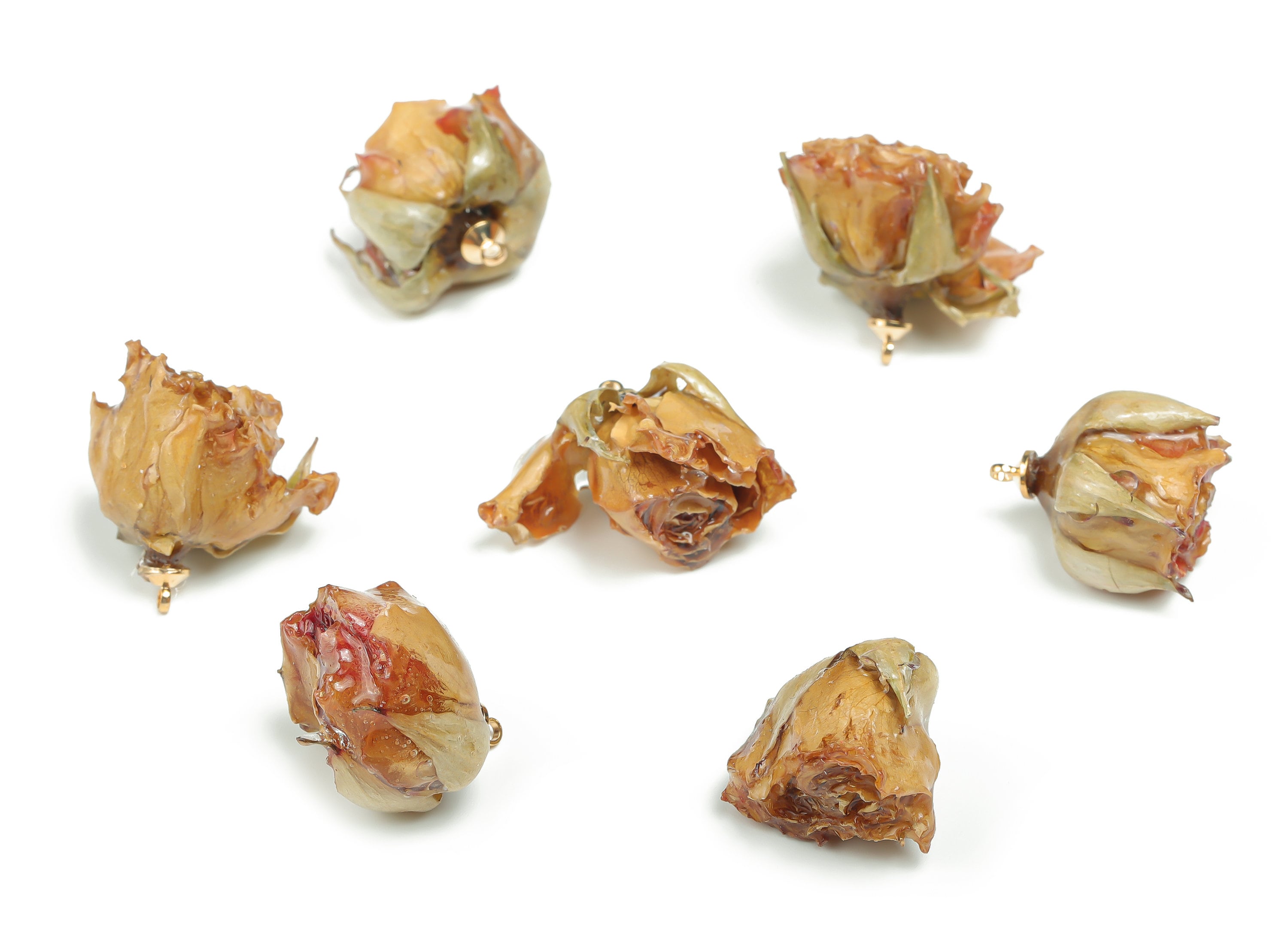 Brass Rose Model Earring Charms -Real Flower Pendant - Dried Real Flower Pendant -Rose Model Earring Charms – 23.98x24.84x23.84mm - RC1196 - DOMEDBAZAAR