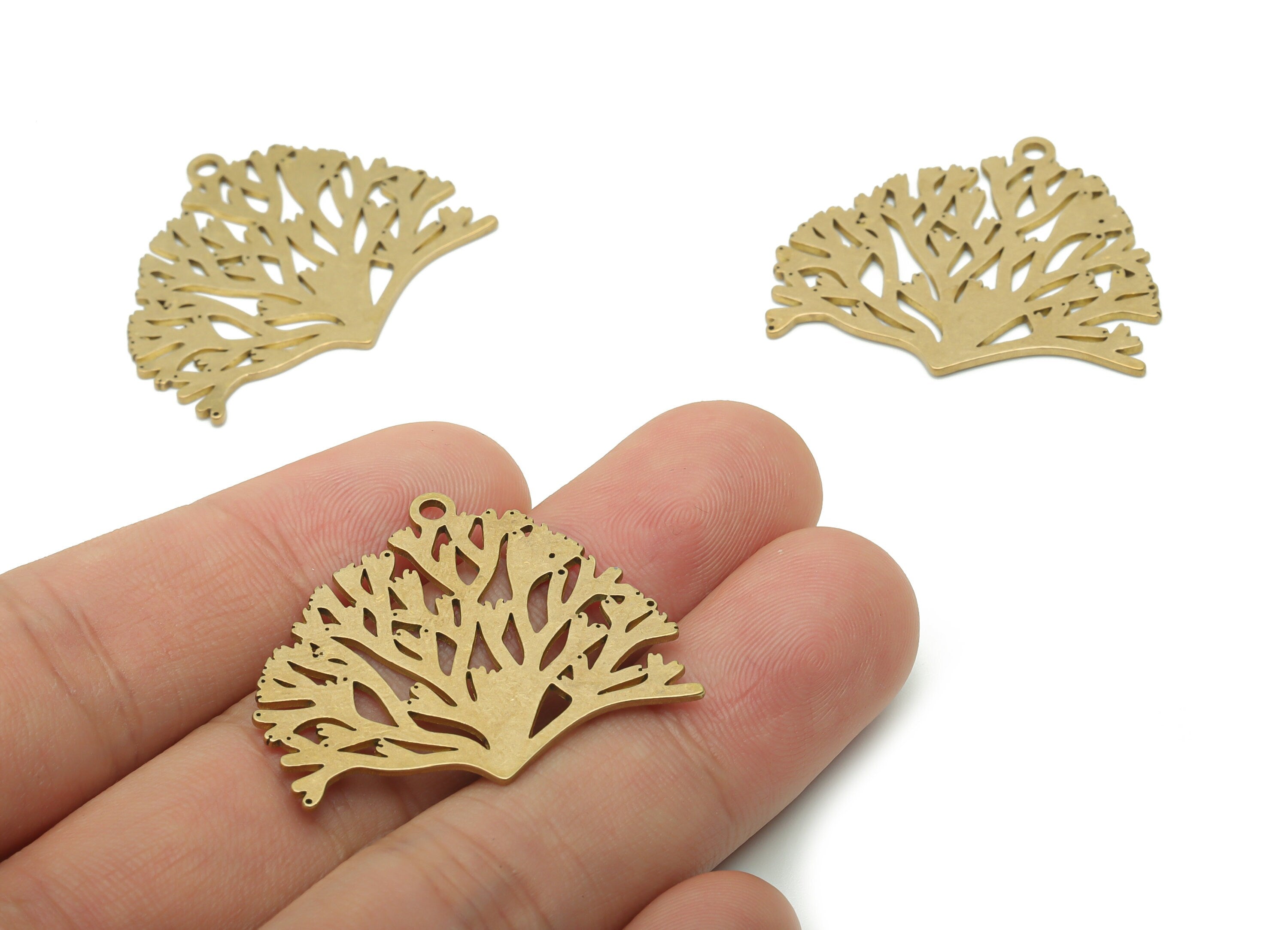 Brass Coral Earring Charms - Raw Brass Coral Pendant - DIY Jewelry Making Supplies - 34.73x30.02x0.85mm - PPA1133 - DOMEDBAZAAR
