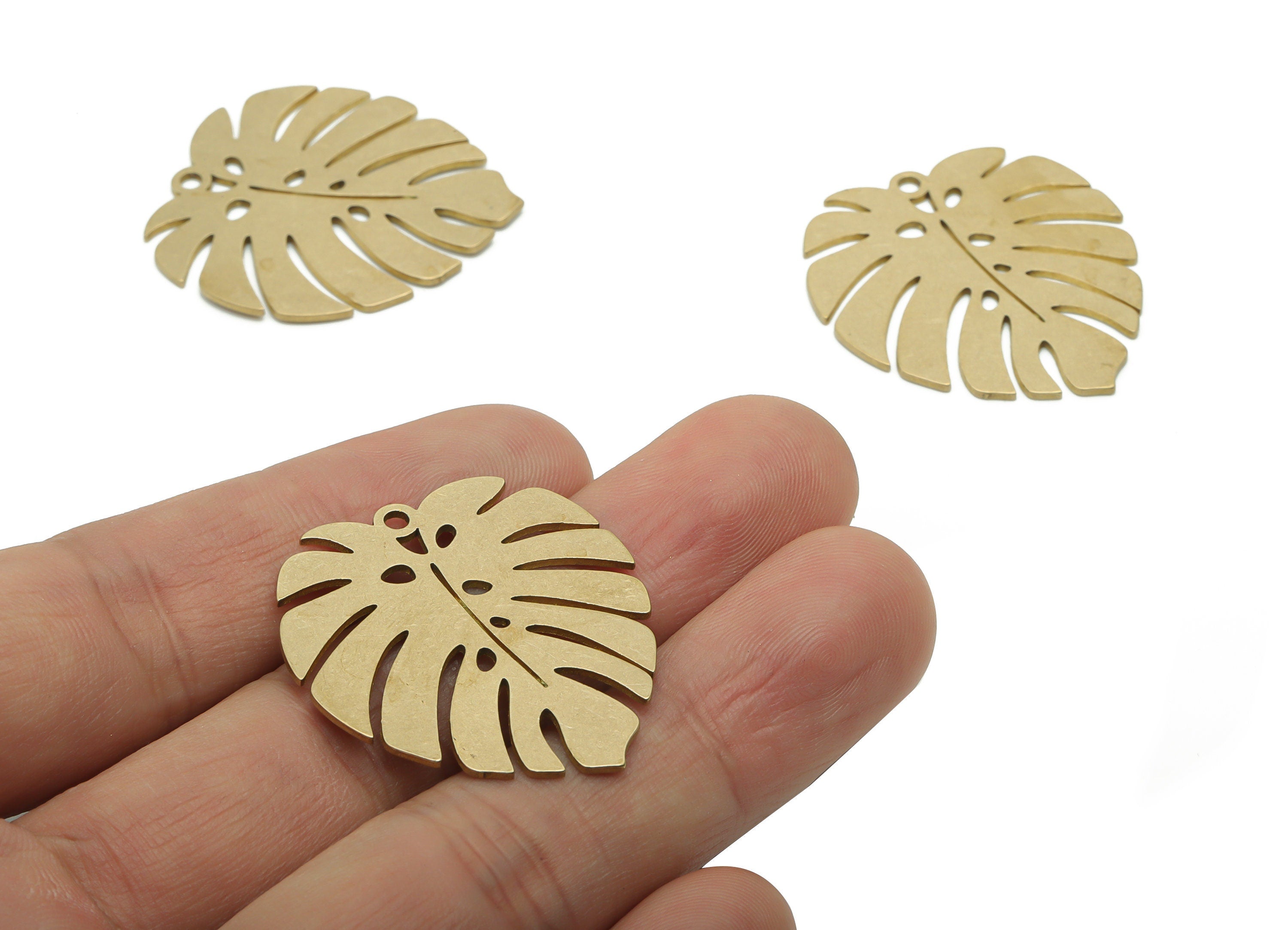 Brass Monstera Earring Charms - Raw Brass Leaf Pendant - DIY Jewelry Making Supplies - 33.58x31.02x0.89mm - PPZ0142 - DOMEDBAZAAR