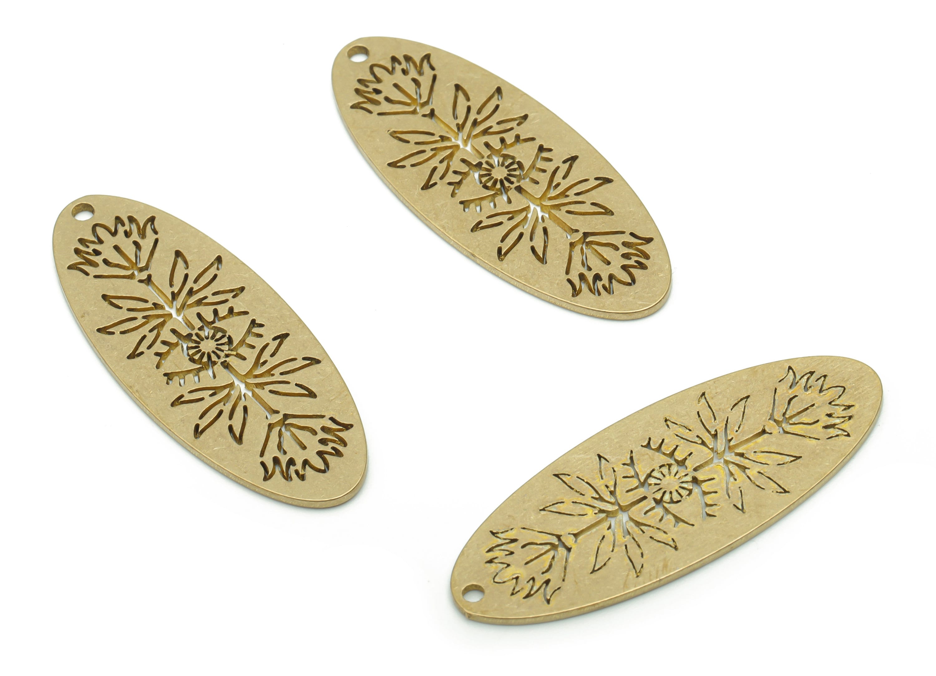 Brass Oval Eye Flowers Earring Charms - Raw Brass Oval Sun Pendant - Jewelry Making Supplies - 34.66x13.53x0.84mm - PPA1017 - DOMEDBAZAAR
