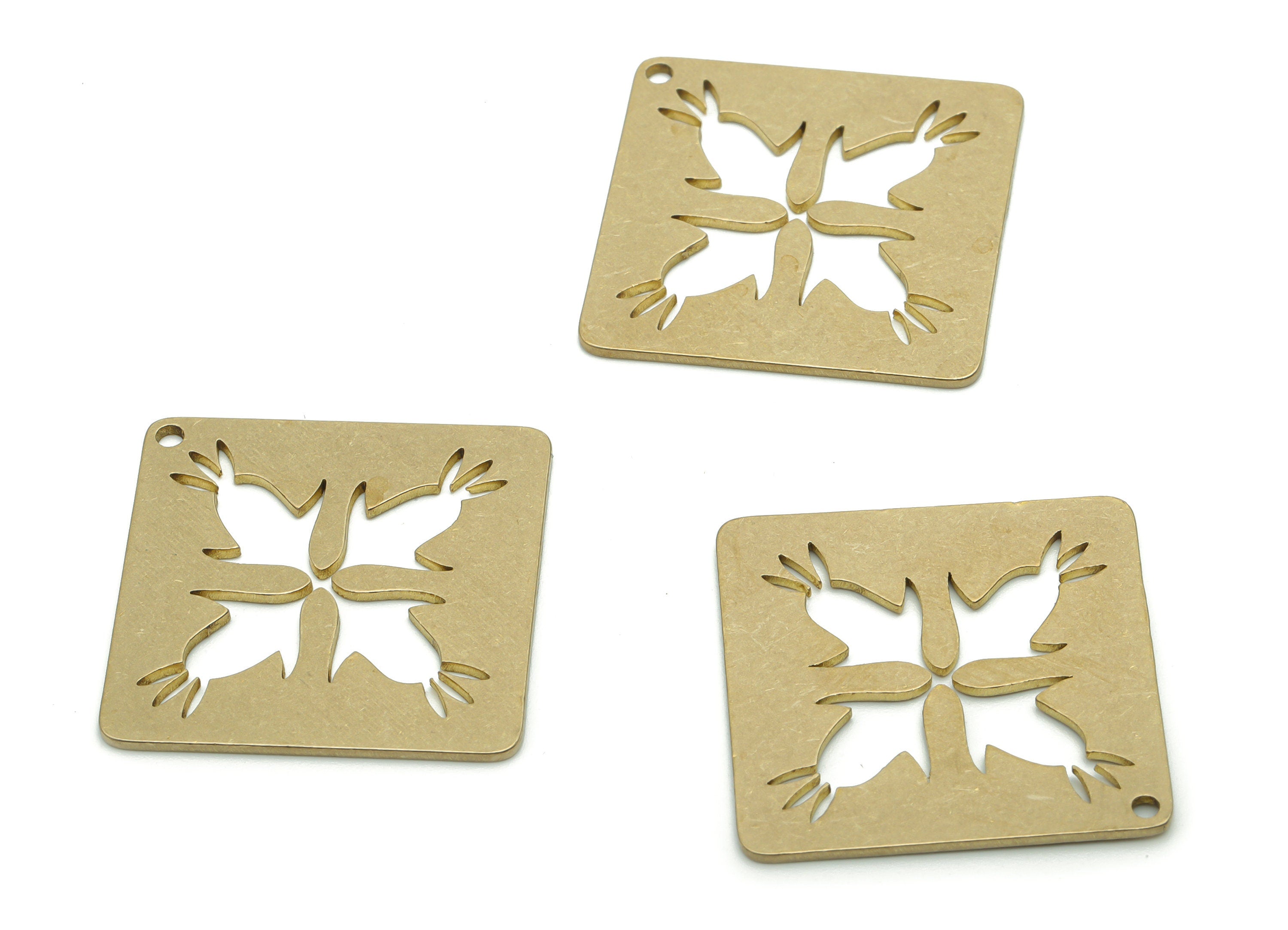 Brass Square Leafs Earring Charms - Raw Brass Leafs Square Pendant - Jewelry Making Supplies - 34.78x36.68x0.86mm - PPA1001Y - DOMEDBAZAAR