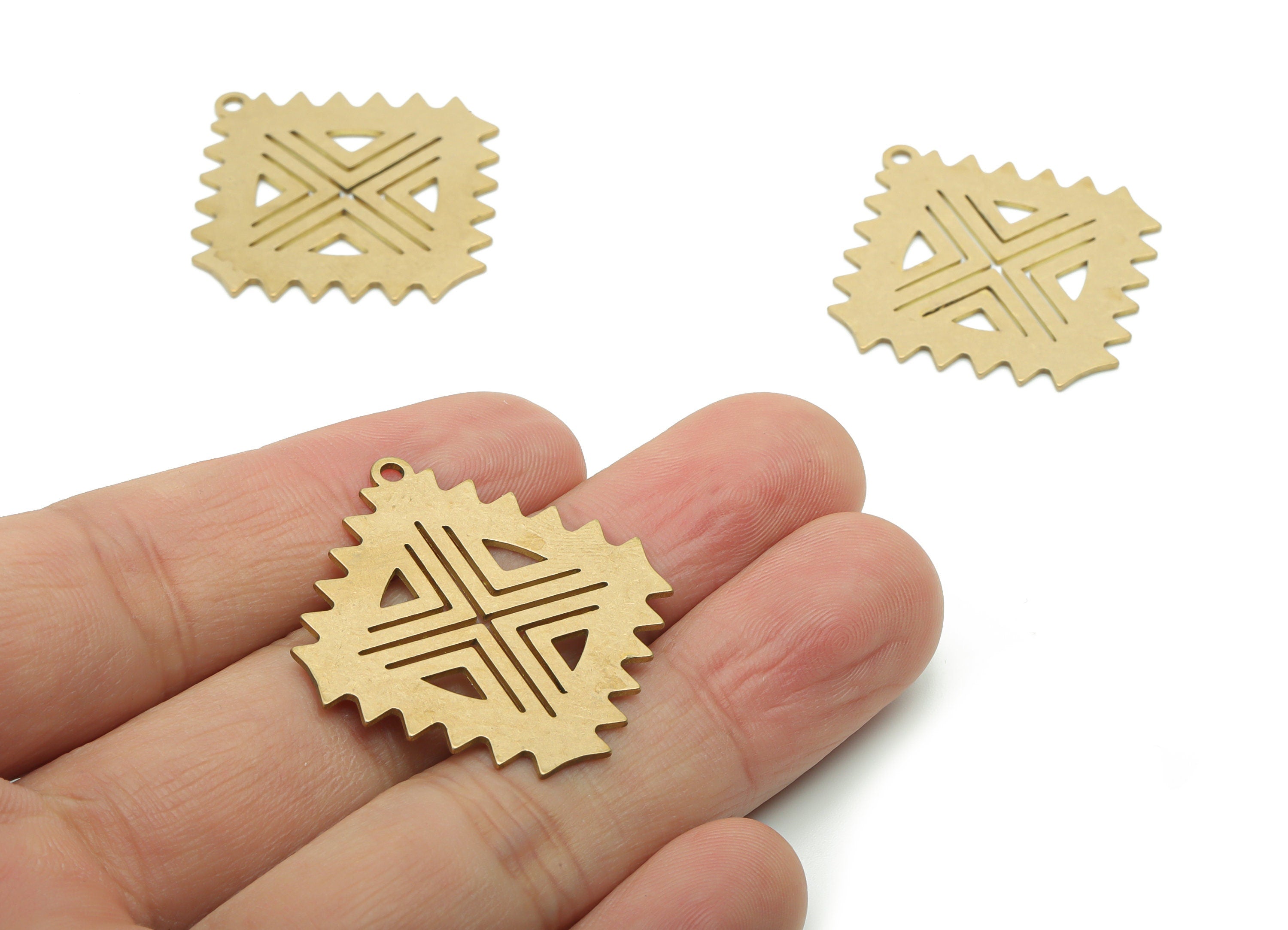 Brass Square Waves Earring Charms - Raw Brass Triangles Square Pendant - Jewelry Making Supplies - 34.72x32.49x0.79mm - PPA0861 - DOMEDBAZAAR