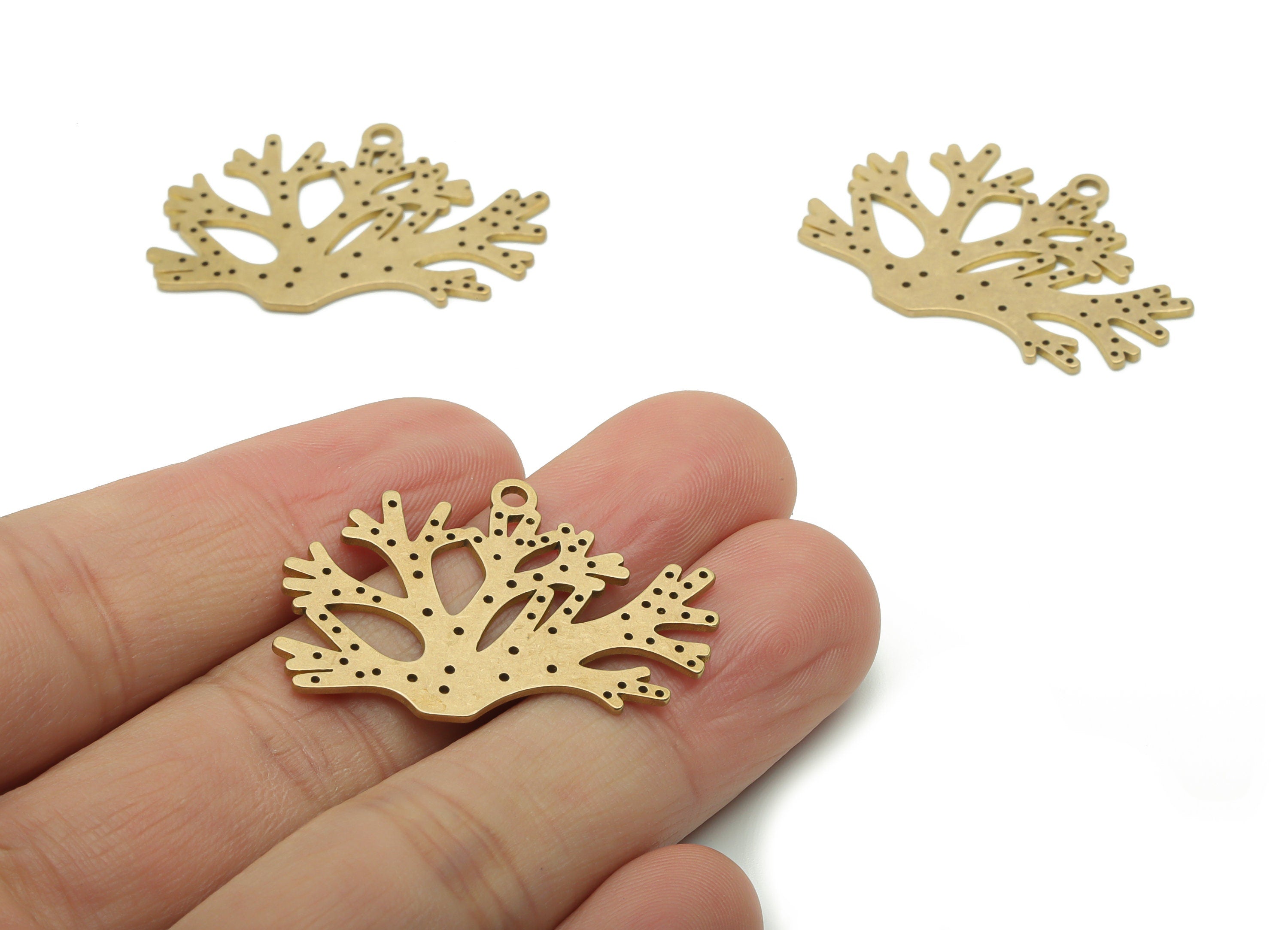 Brass Bubble Branch Earring Charms - Raw Brass Bubble Branch Pendant - Jewelry Making Supplies - 34.84x24.33x0.87mm - PPA1150 - DOMEDBAZAAR