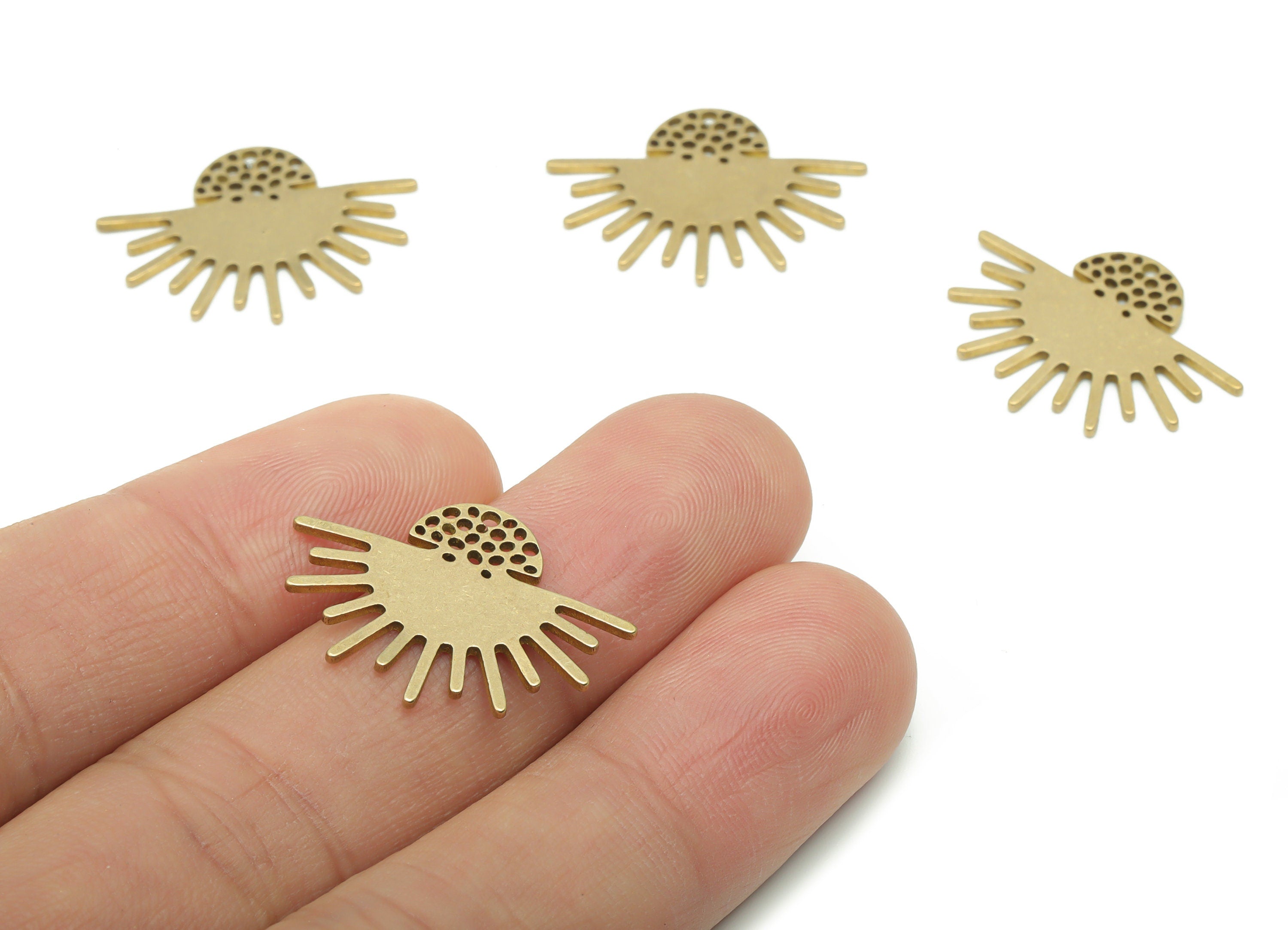 Brass Bubble Semicircle Sun Earring Charms - Raw Brass Half Moon Sun Pendant - Jewelry Making Supplies - 24.65x18.14x0.82mm - PPZ0140 - DOMEDBAZAAR