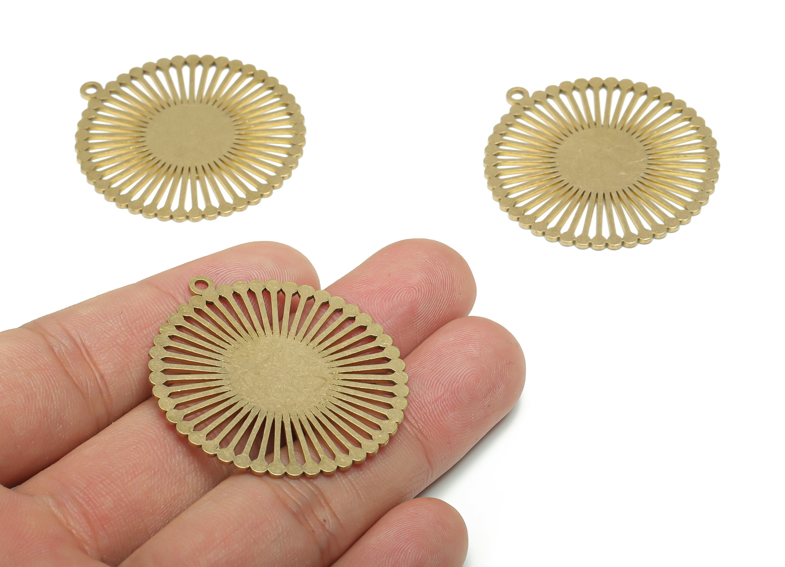Brass Sun Earring Charms - Raw Brass Sun Pendant - DIY Jewelry Making Supplies - 40.82x37.73x0.85mm - PPA1061 - DOMEDBAZAAR