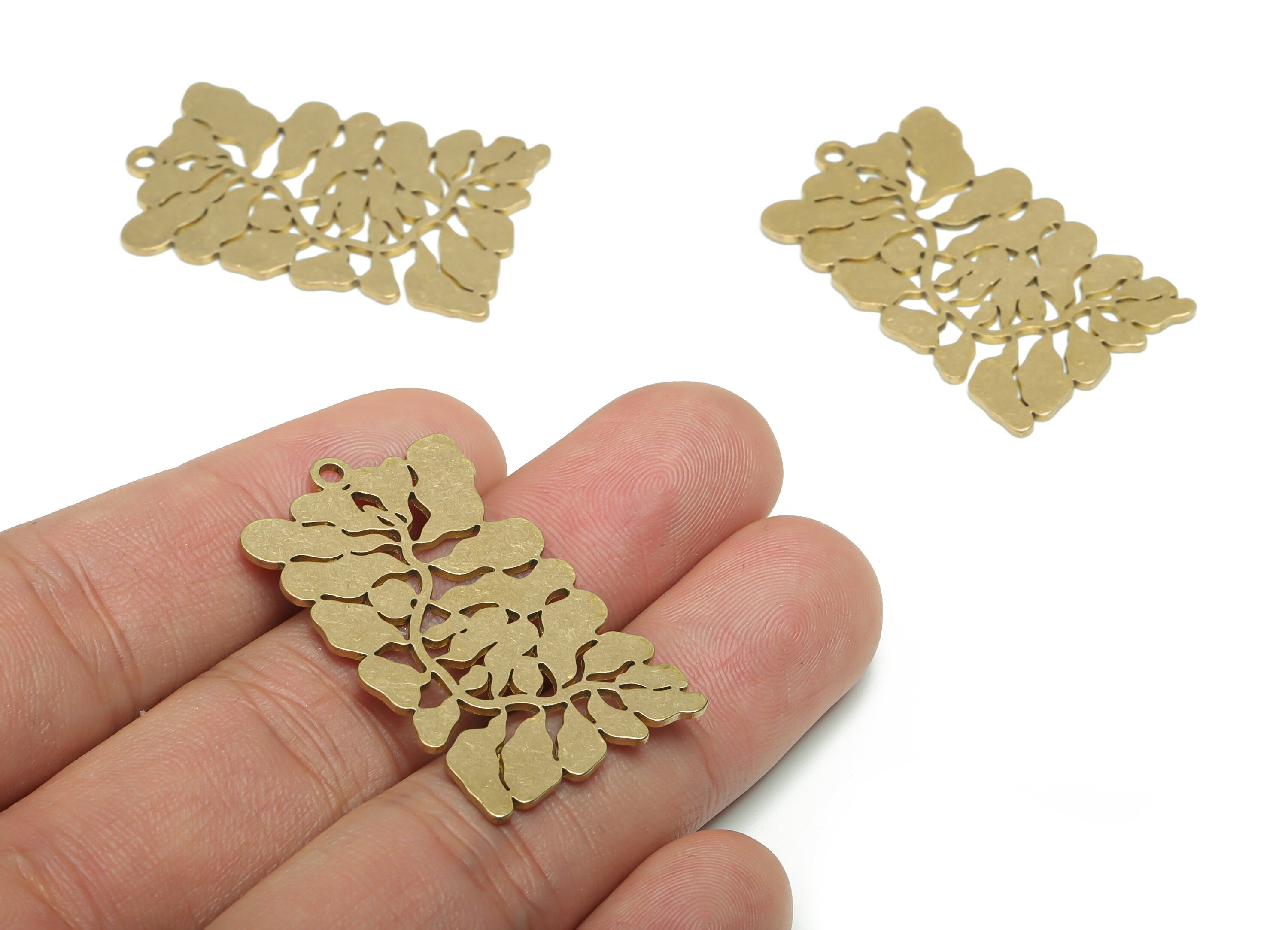 Brass Rectangle Branch Earring Charms - Raw Brass Leafs Rectangle Pendant - DIY Jewelry Making Supplies - 37.79x22.56x0.85mm - PPA1090 - DOMEDBAZAAR