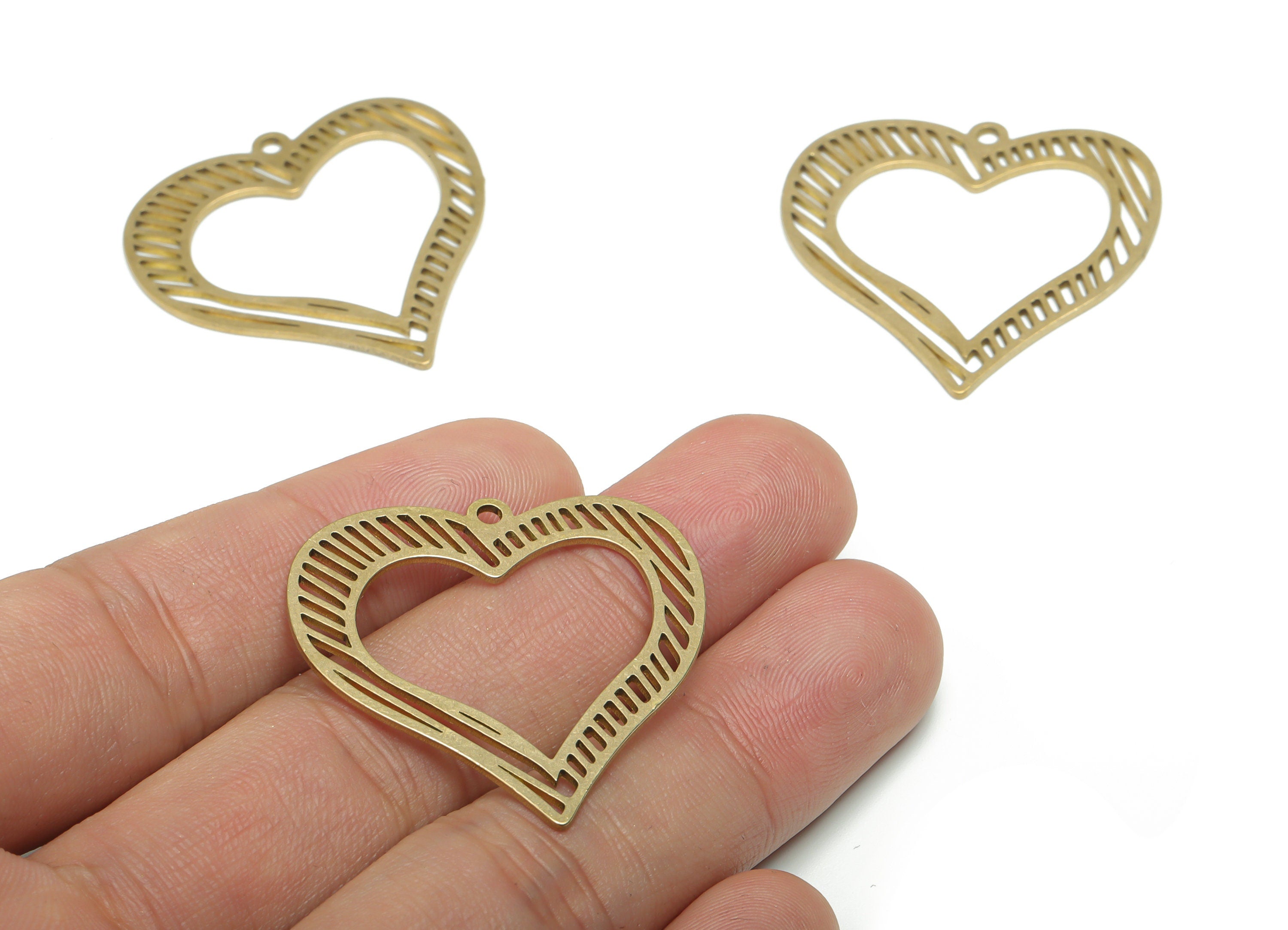 Brass Heart Earring Charms - Raw Brass Heart Pendant - DIY Jewelry Making Supplies - 34.86x34.26x0.83mm - PPA1326 - DOMEDBAZAAR
