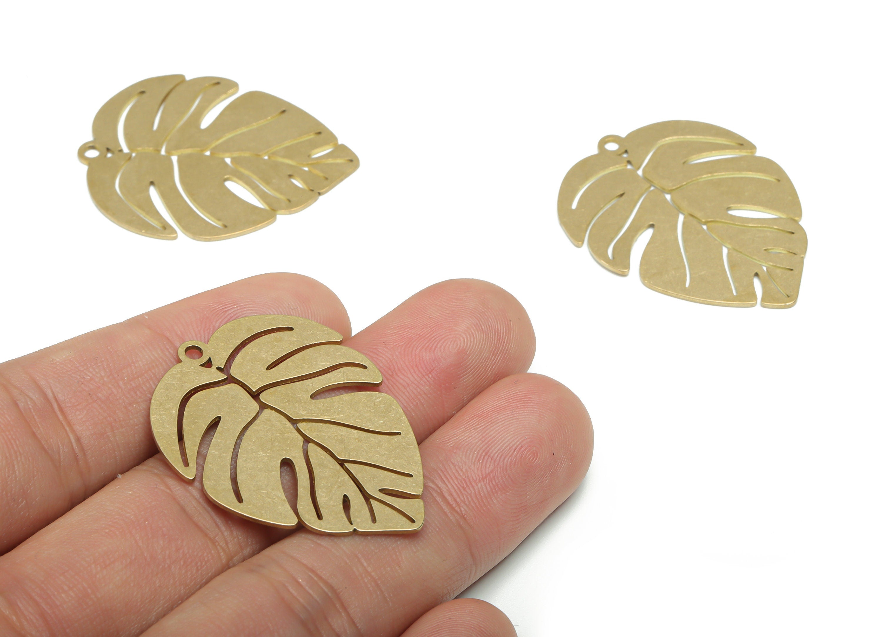 Brass Monstera Earring Charms - Raw Brass Leaf Pendant - DIY Jewelry Making Supplies - 36.93x28.95x0.77mm - PPA1109 - DOMEDBAZAAR