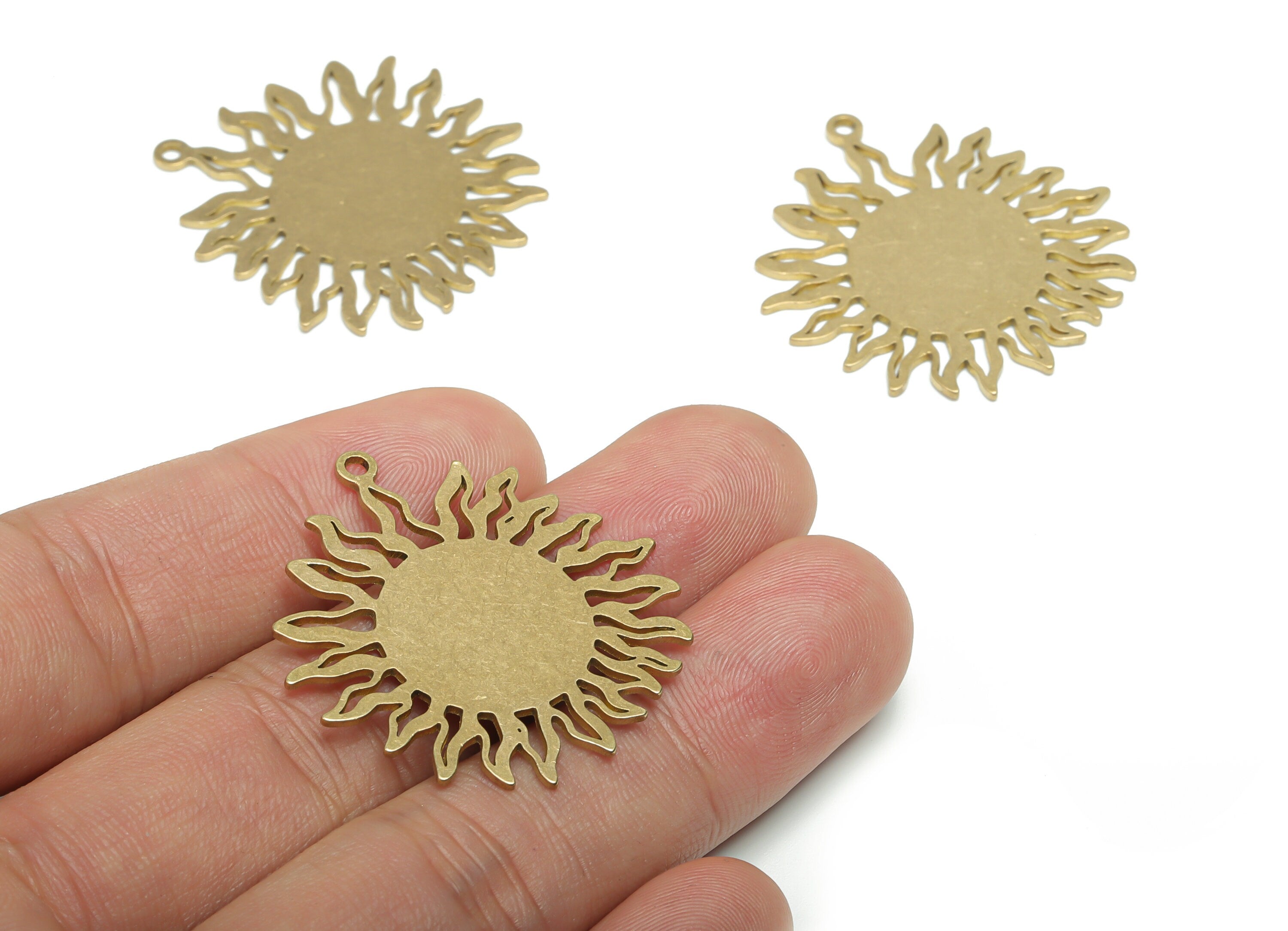 Stamping Blank - Brass Sun Earring Charms - Raw Brass Sun Pendant - DIY Jewelry Making Supplies - 35.76x34.39x0.84mm - PPA1076 - DOMEDBAZAAR