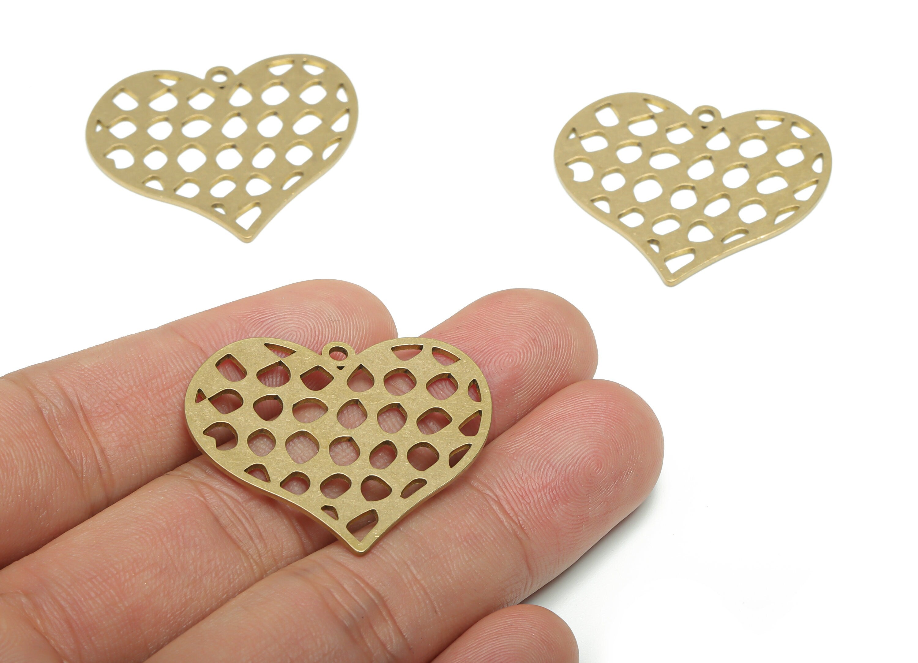 Brass Bubble Heart Earring Charms - Raw Brass Bubble Heart Pendant - DIY Jewelry Making Supplies - 29.15x34.76x0.82mm - PPA1333 - DOMEDBAZAAR