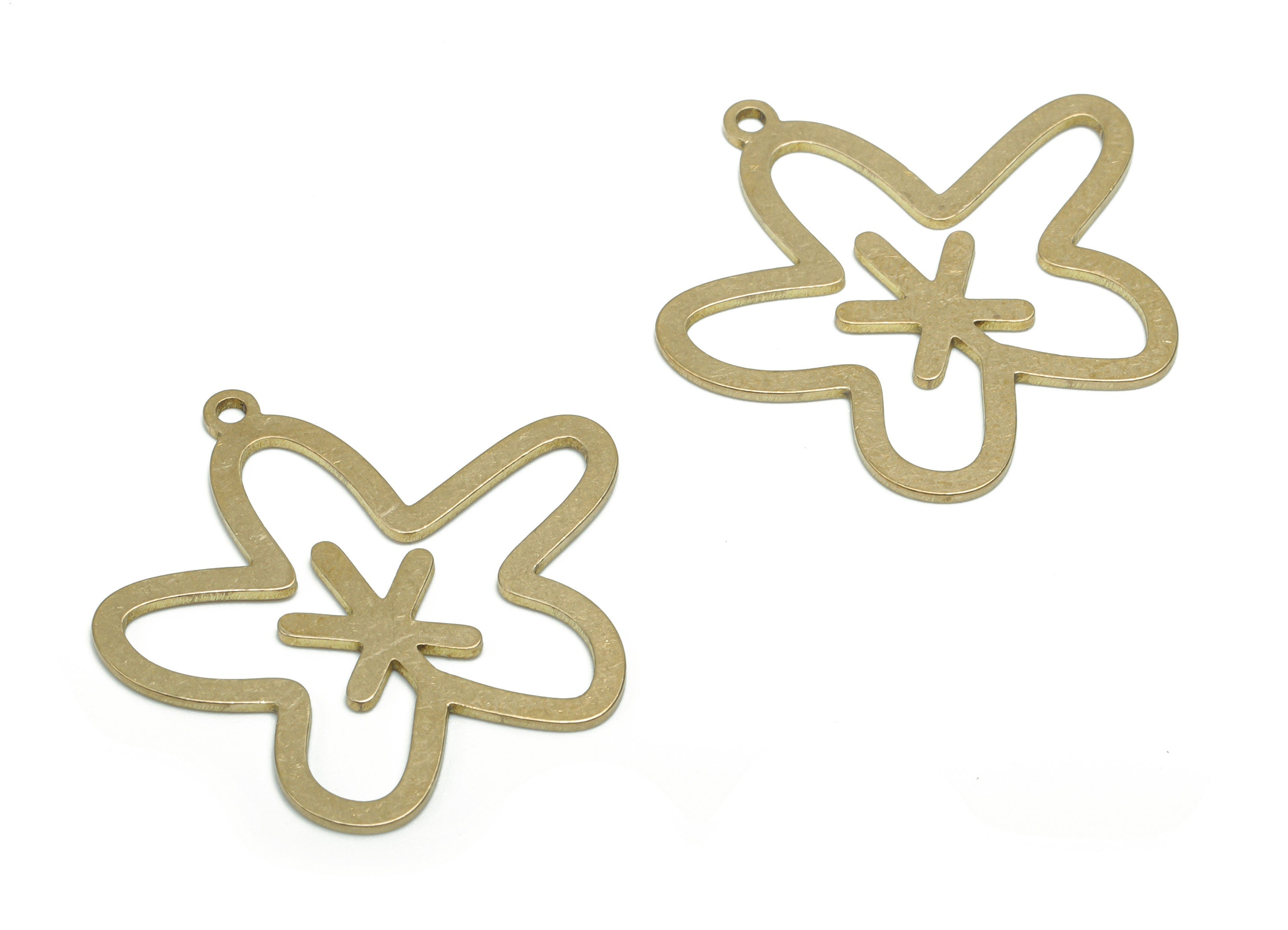 Brass Flower Star Earring Charms - Raw Brass Flower Star Pendant - DIY Jewelry Making Supplies - 29.62x28.47x0.74mm - PPA0814 - DOMEDBAZAAR