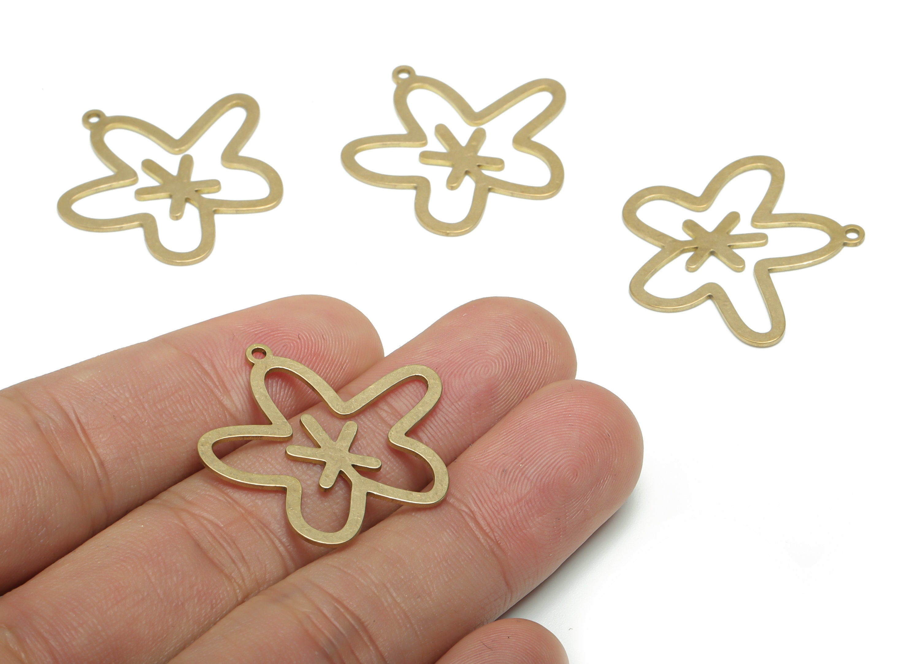 Brass Flower Star Earring Charms - Raw Brass Flower Star Pendant - DIY Jewelry Making Supplies - 29.62x28.47x0.74mm - PPA0814 - DOMEDBAZAAR